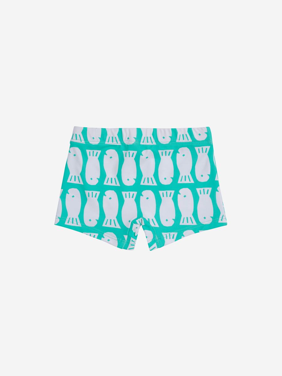 Bobo Choses Lucky Fish All Over Square Cut Swim Shorts - Light Green
