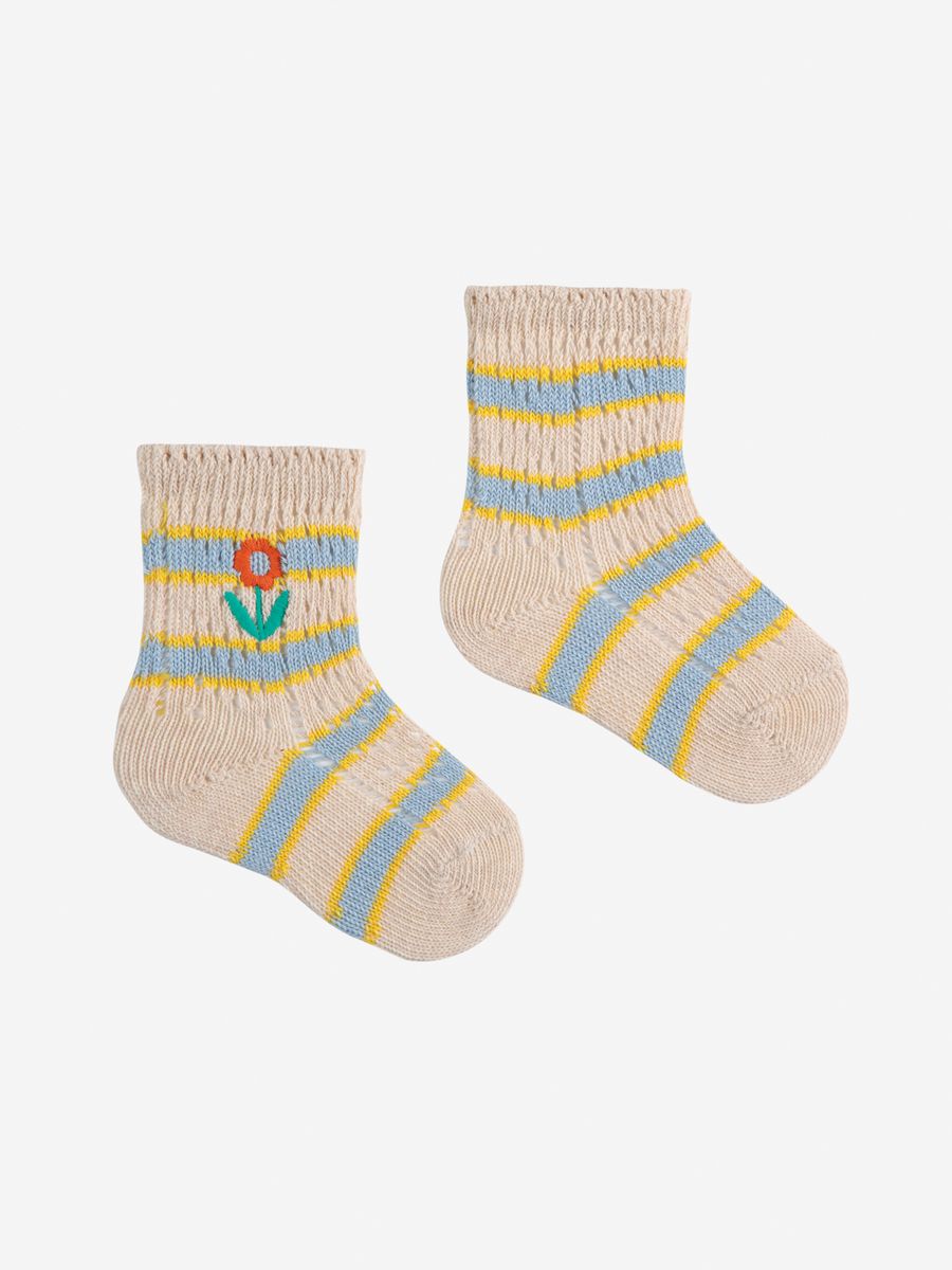 Bobo Choses Flower Stripes Short Socks - Light Blue