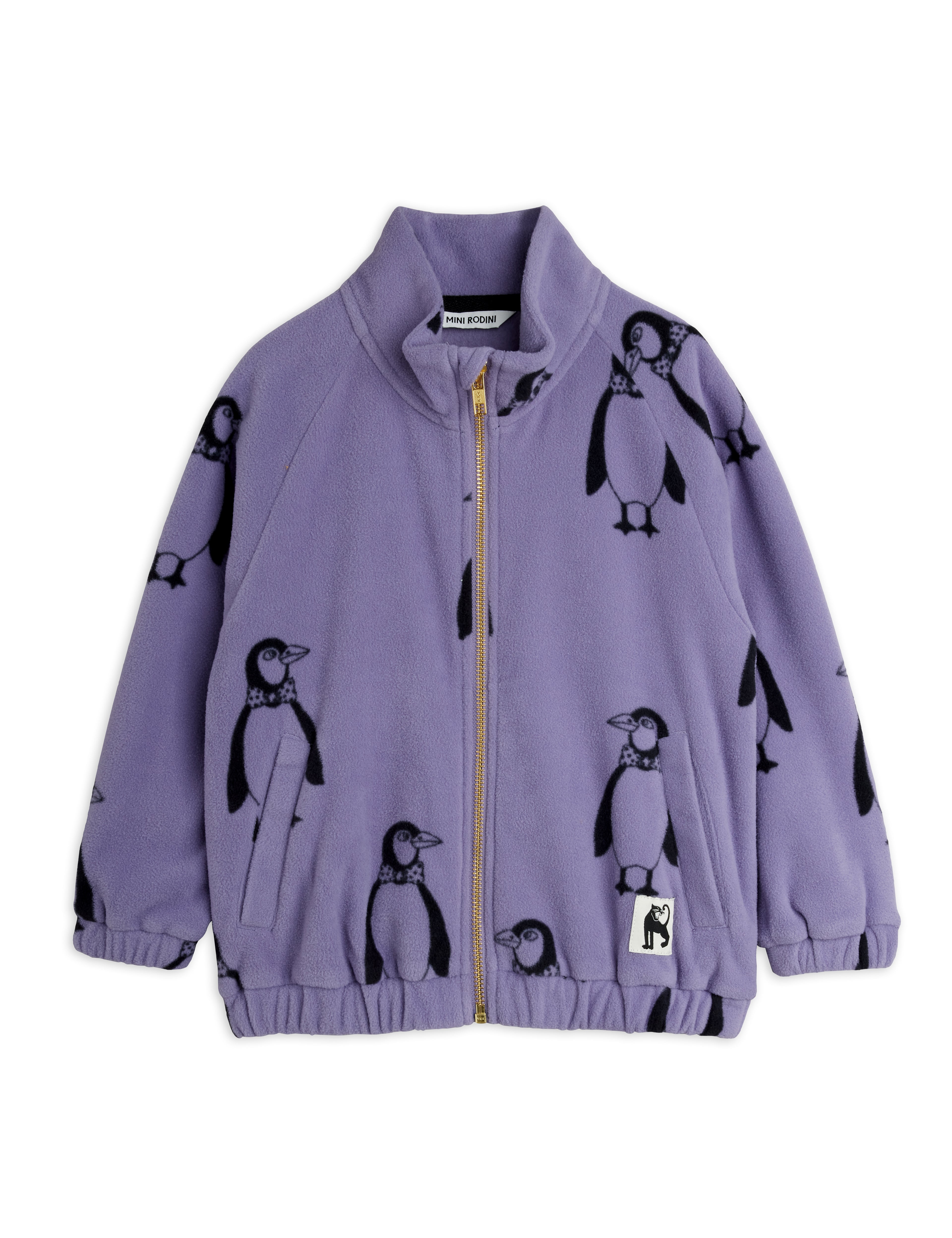 Mini Rodini Penguin Aop Fleece Jacket - Purple
