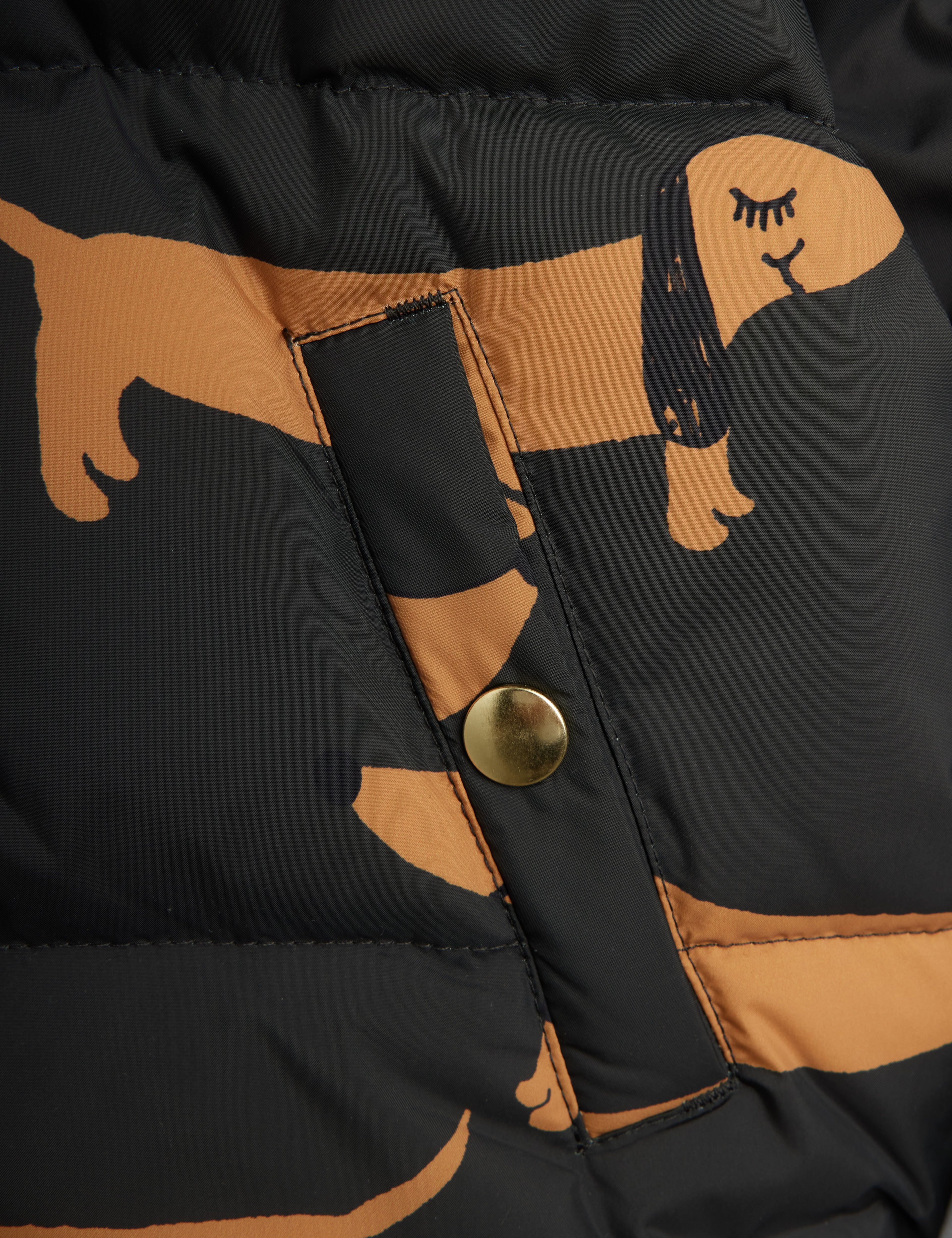 Mini Rodini Dog Aop Hooded Puffer - Black