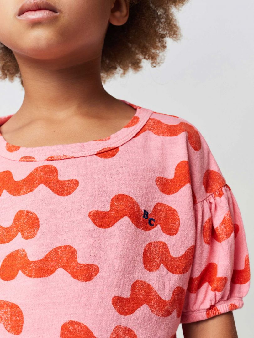 Bobo Choses Waves All Over Puffed Sleeve T-Shirt