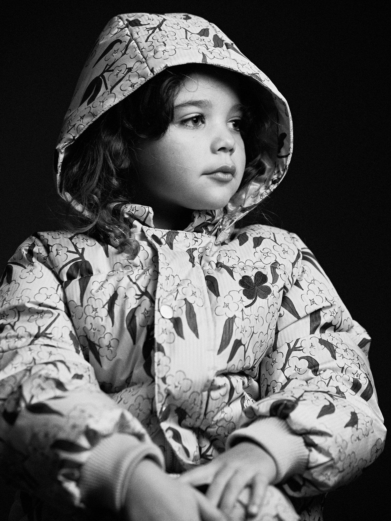 Mini Rodini Alpine Flowers All Over Print Hooded Puffer - Yellow