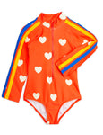 Mini Rodini Hearts Long Sleeve Uv Swimsuit - Red