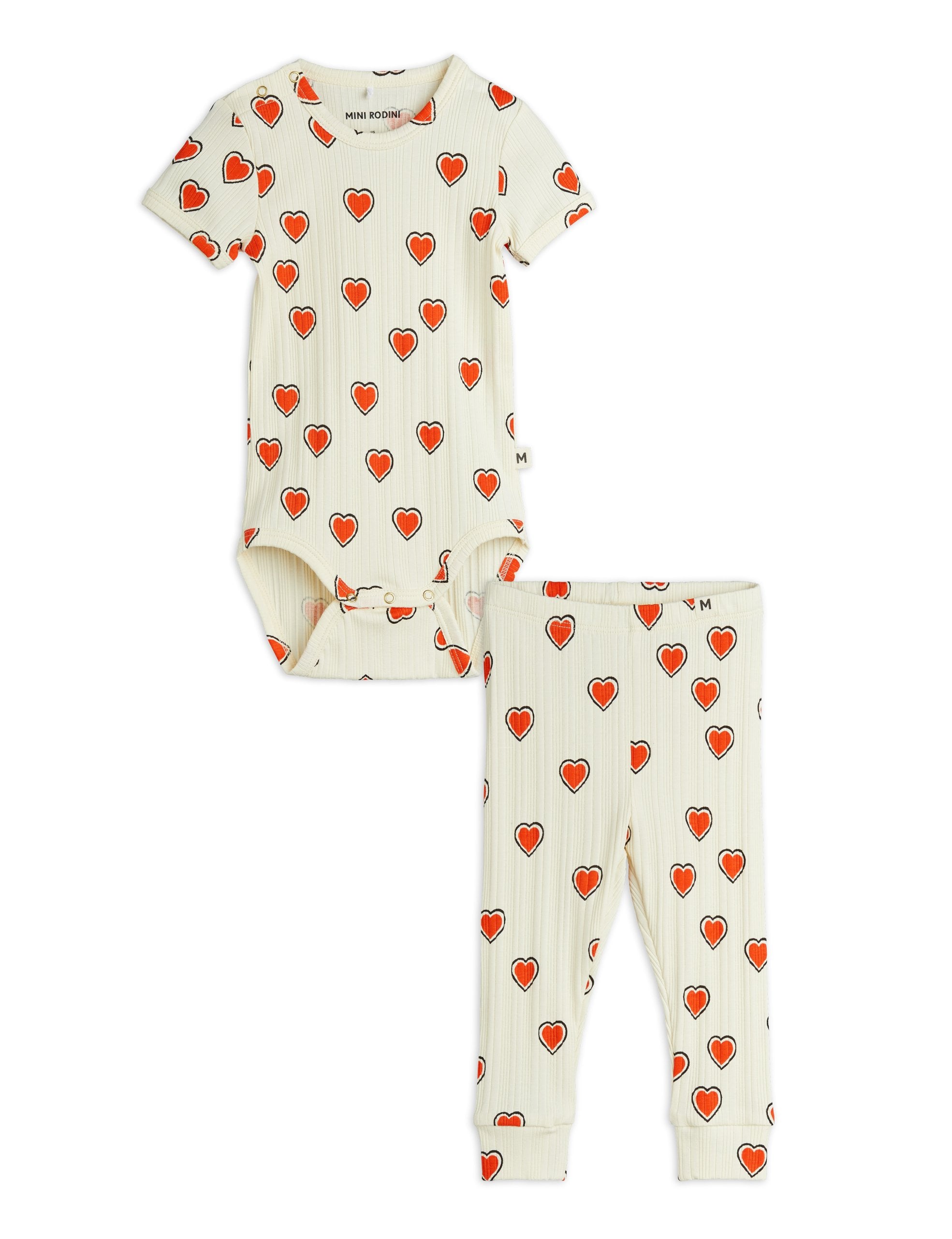 Mini Rodini Outlined Hearts All Over Print Baby Set - Off White