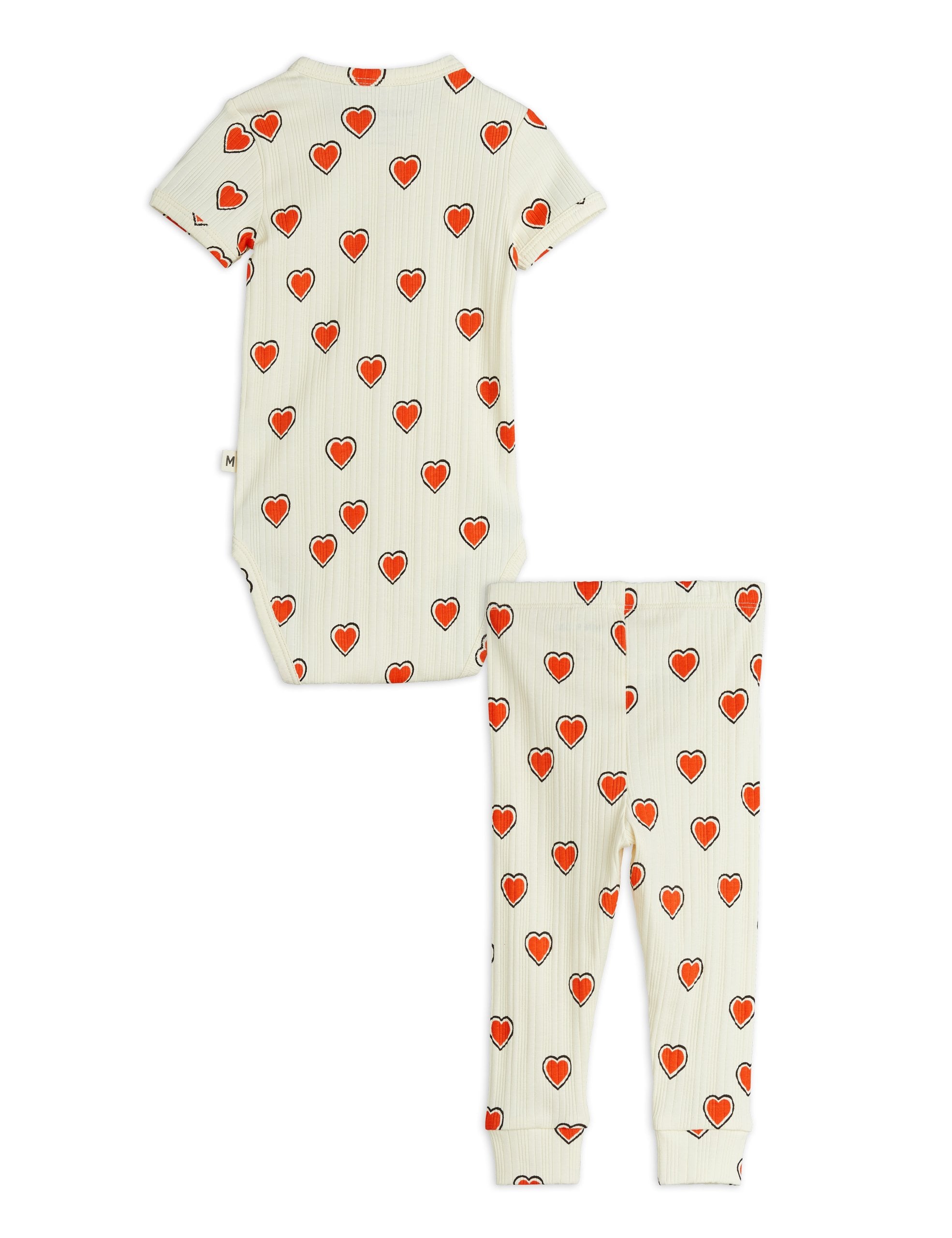 Mini Rodini Outlined Hearts All Over Print Baby Set - Off White