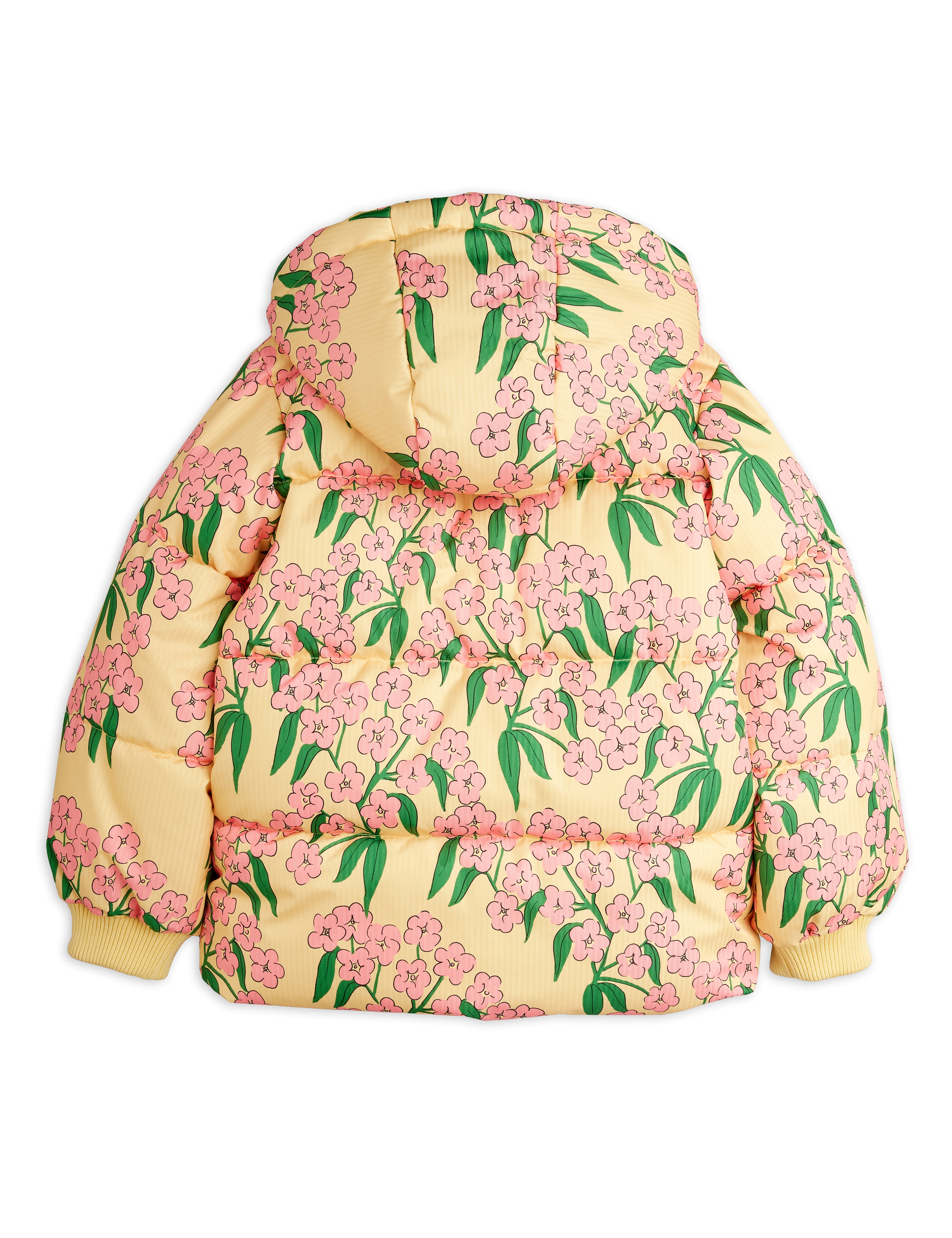 Mini Rodini Alpine Flowers All Over Print Hooded Puffer - Yellow
