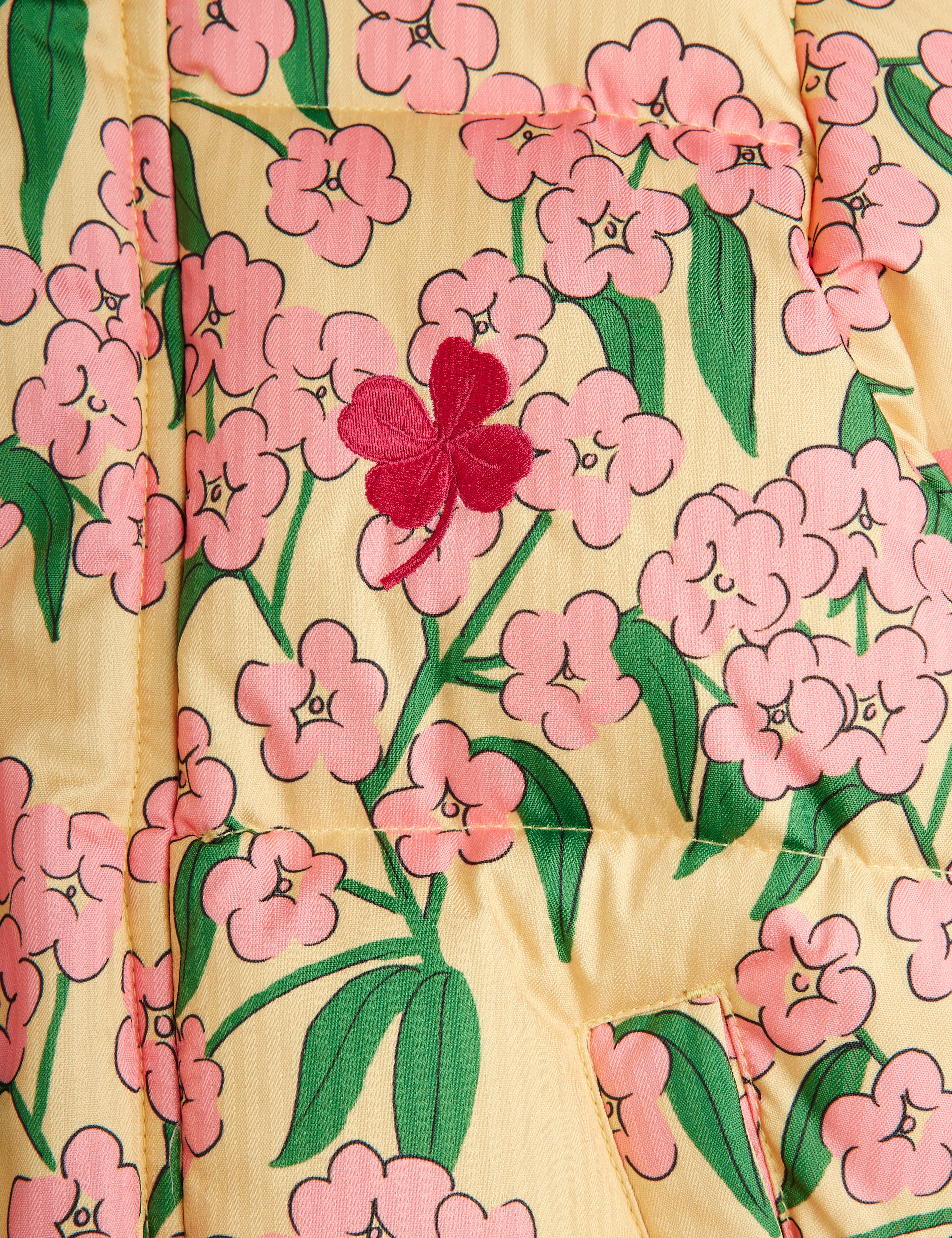Mini Rodini Alpine Flowers All Over Print Hooded Puffer - Yellow