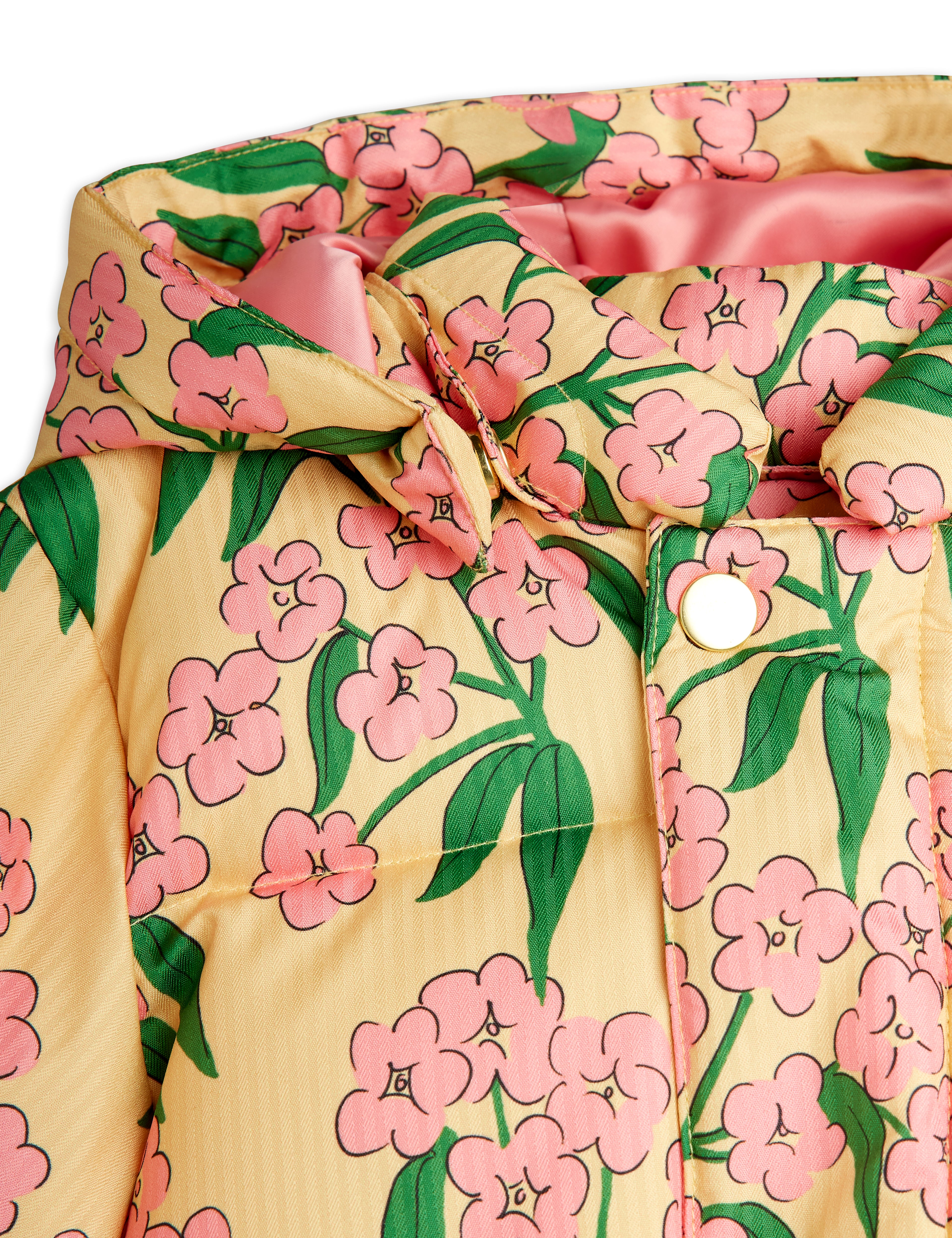 Mini Rodini Alpine Flowers All Over Print Hooded Puffer - Yellow