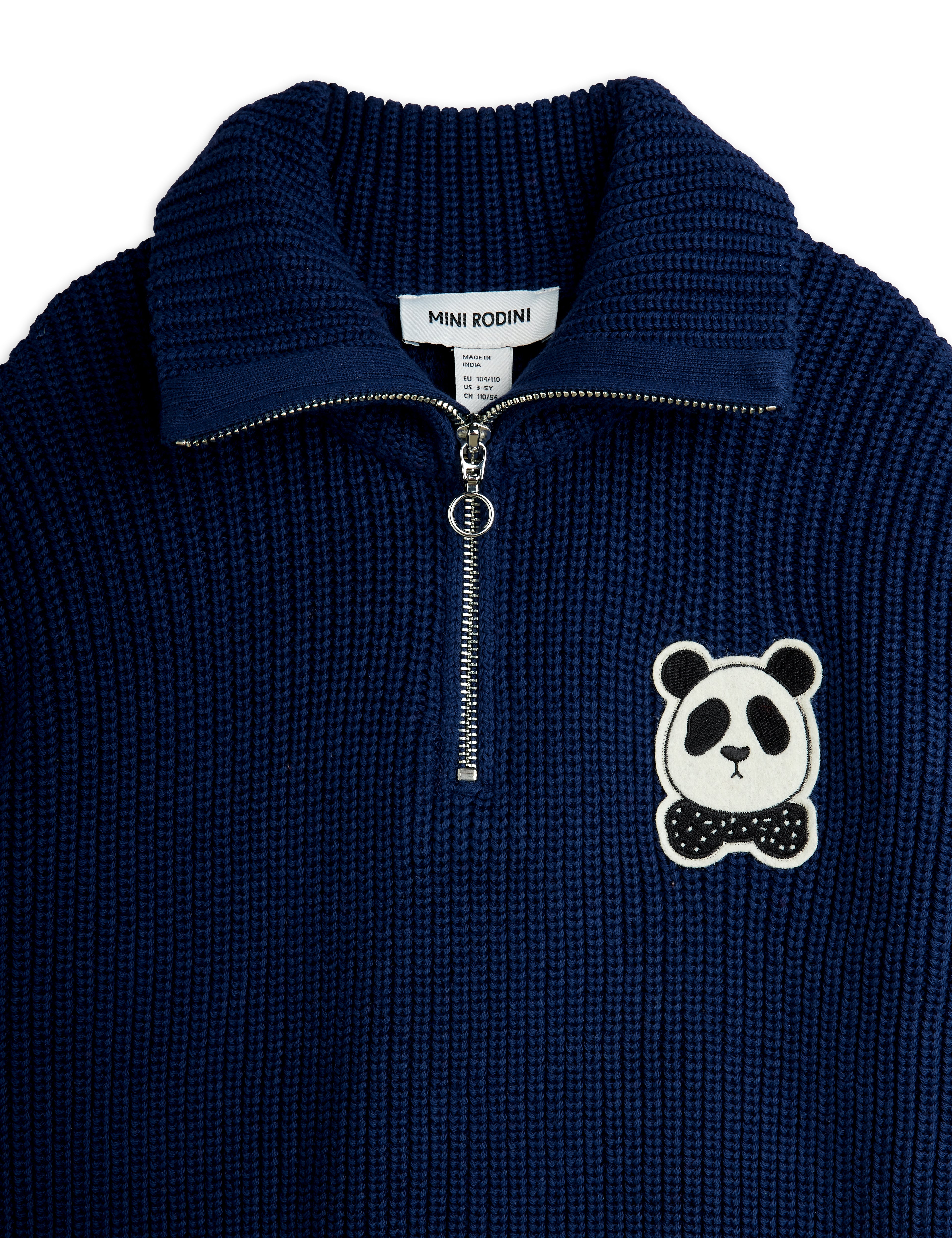 Mini Rodini Panda Patch Chunky Knit Half Zip Sweater