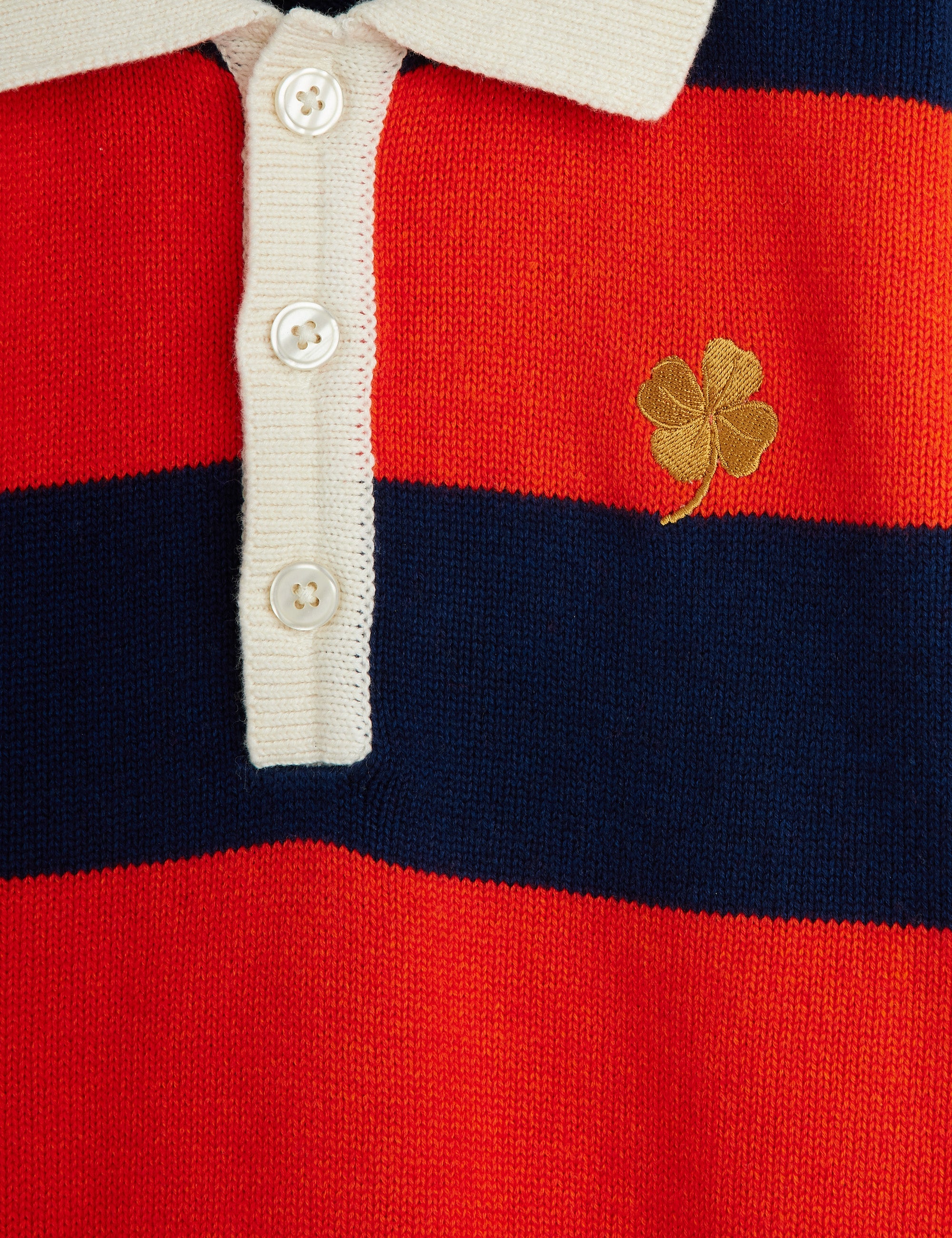 Mini Rodini Clover Embroidered Knitted Rugby Long Sleeve Dress