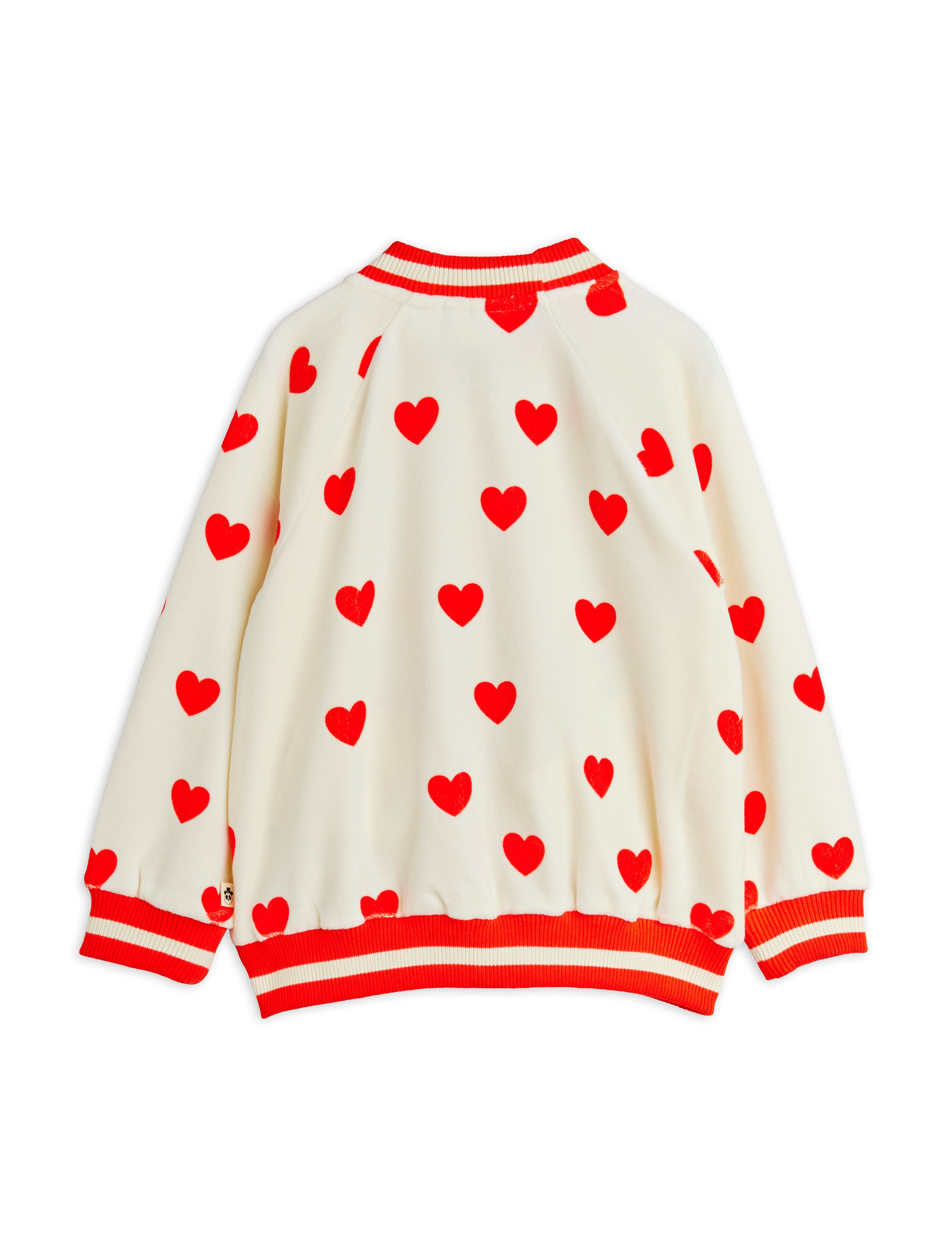 Mini Rodini Hearts All Over Print Velour Baseball Cardigan