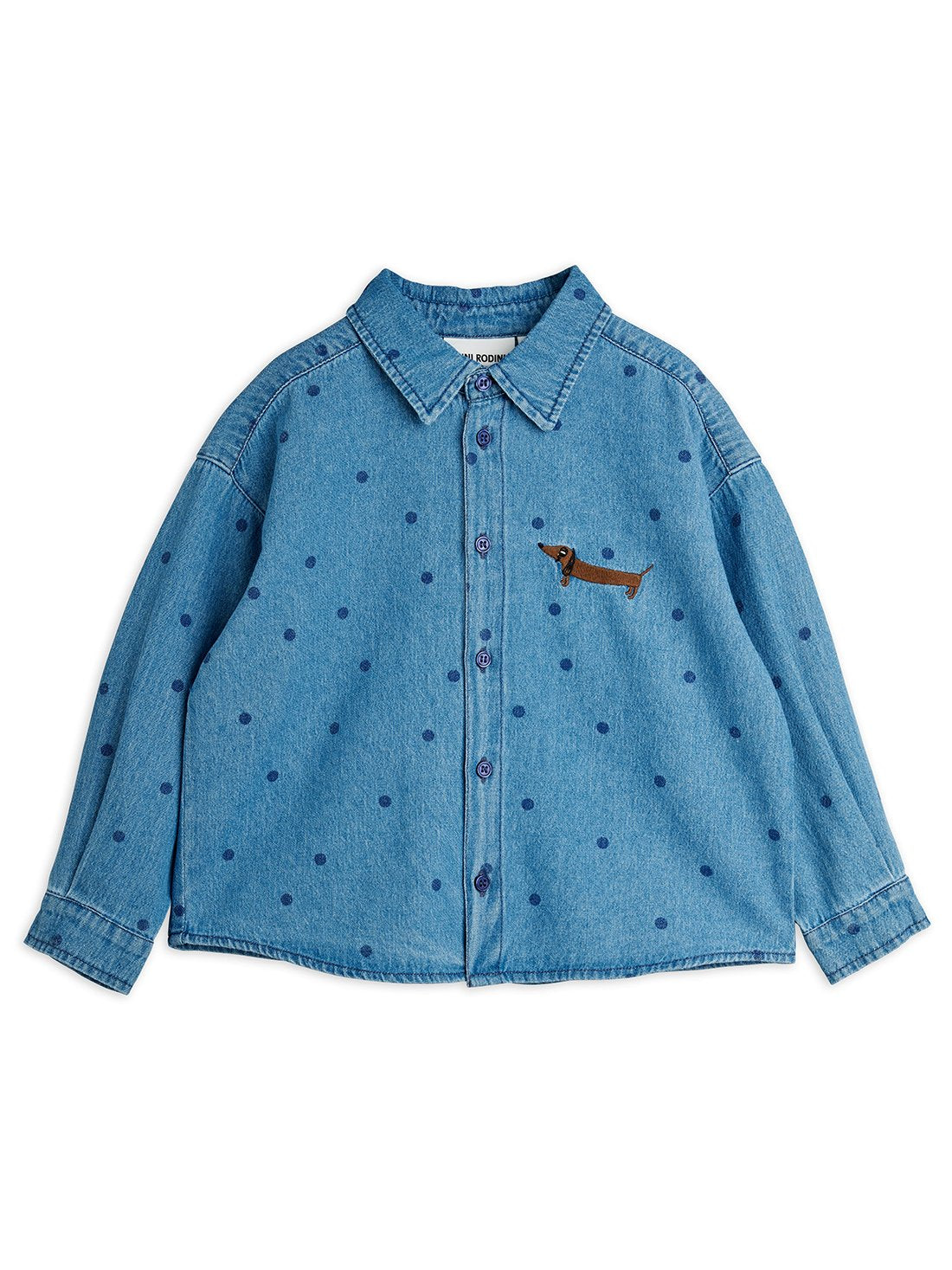 Mini Rodini Lw Denim Dots All Over Print Long Sleeve Shirt - Blue