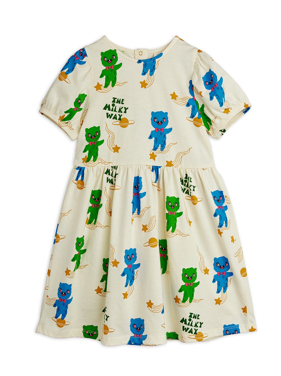 Mini Rodini Aliens All Over Print Short Sleeve Dress - Off White