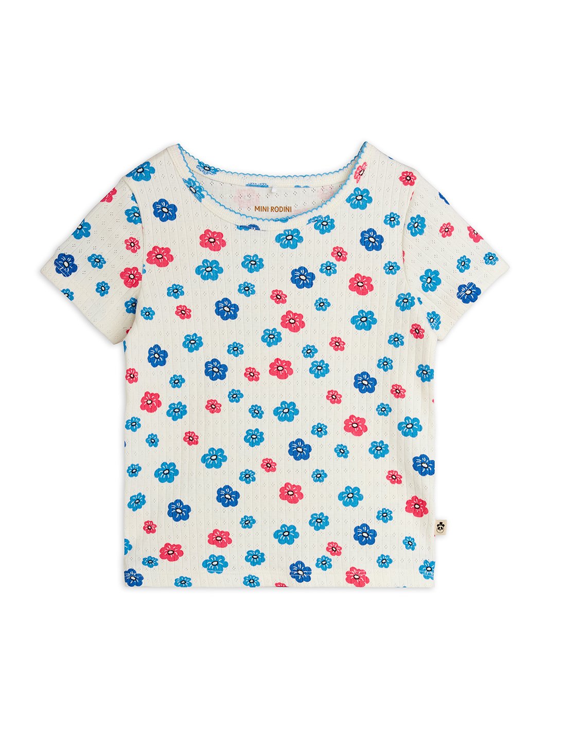 Mini Rodini Flowers Aop Picot Edge Pointelle Short Sleeve Tee - Multi