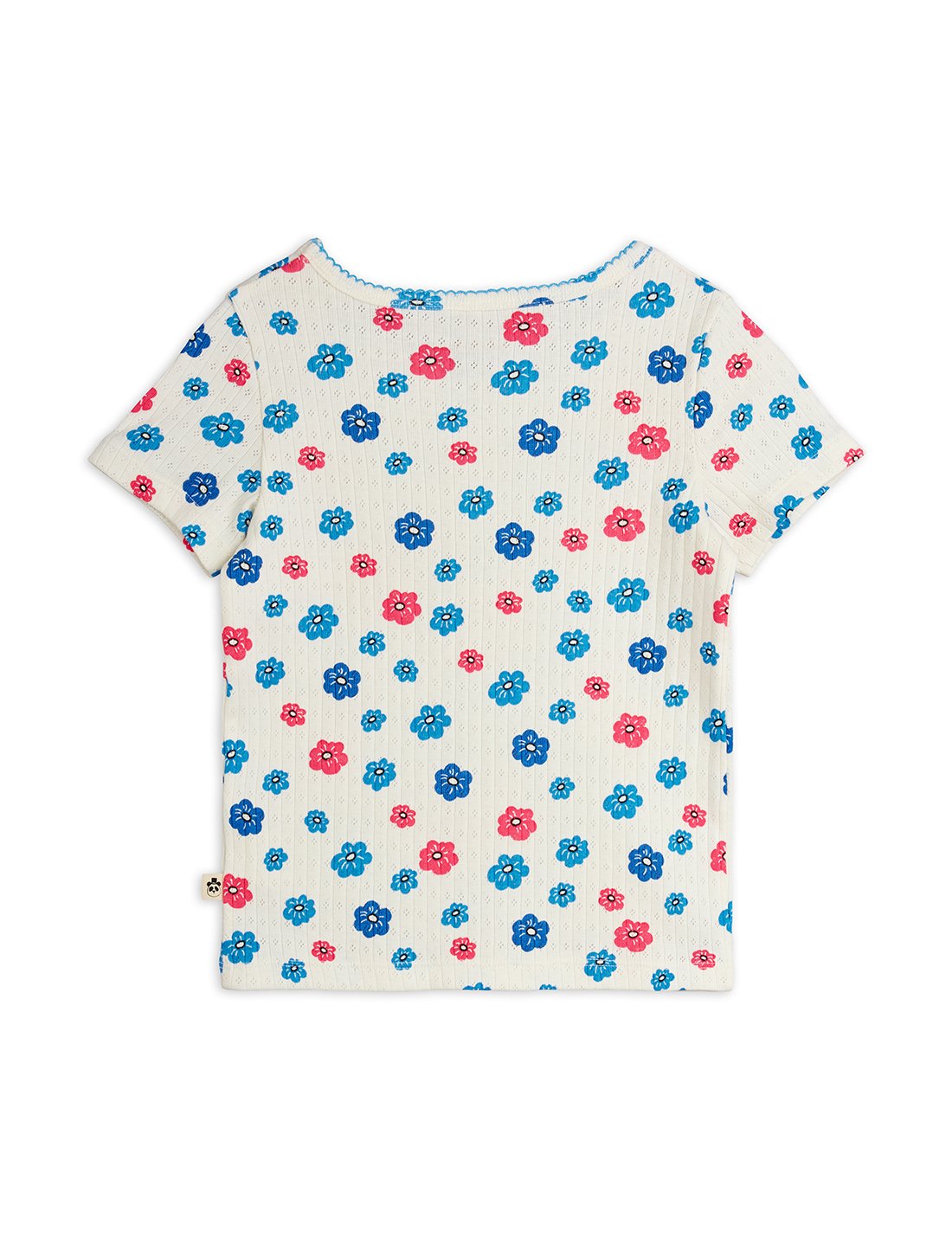 Mini Rodini Flowers Aop Picot Edge Pointelle Short Sleeve Tee - Multi