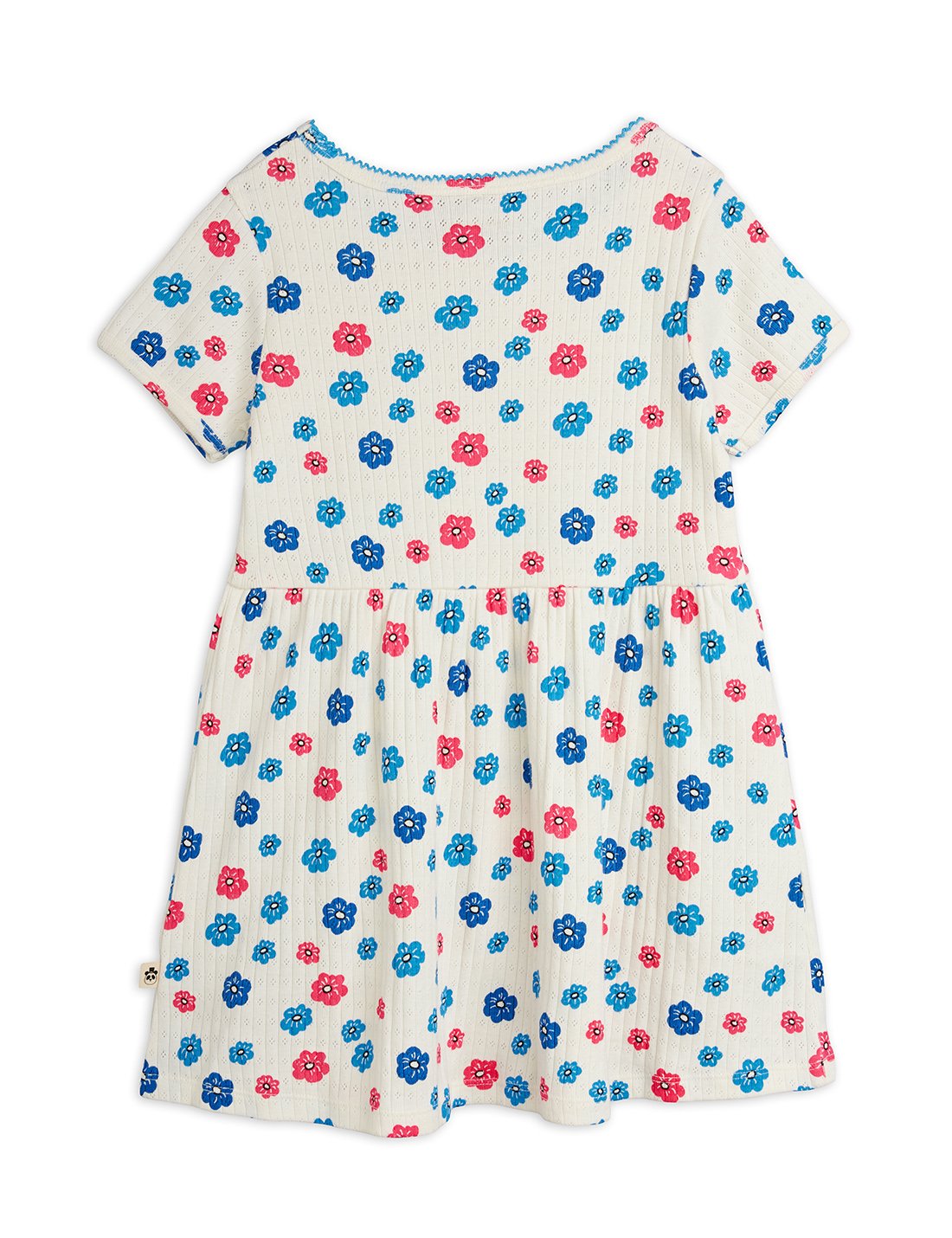 Mini Rodini Flowers Aop Picot Edge Pointelle Short Sleeve Dress - Multi