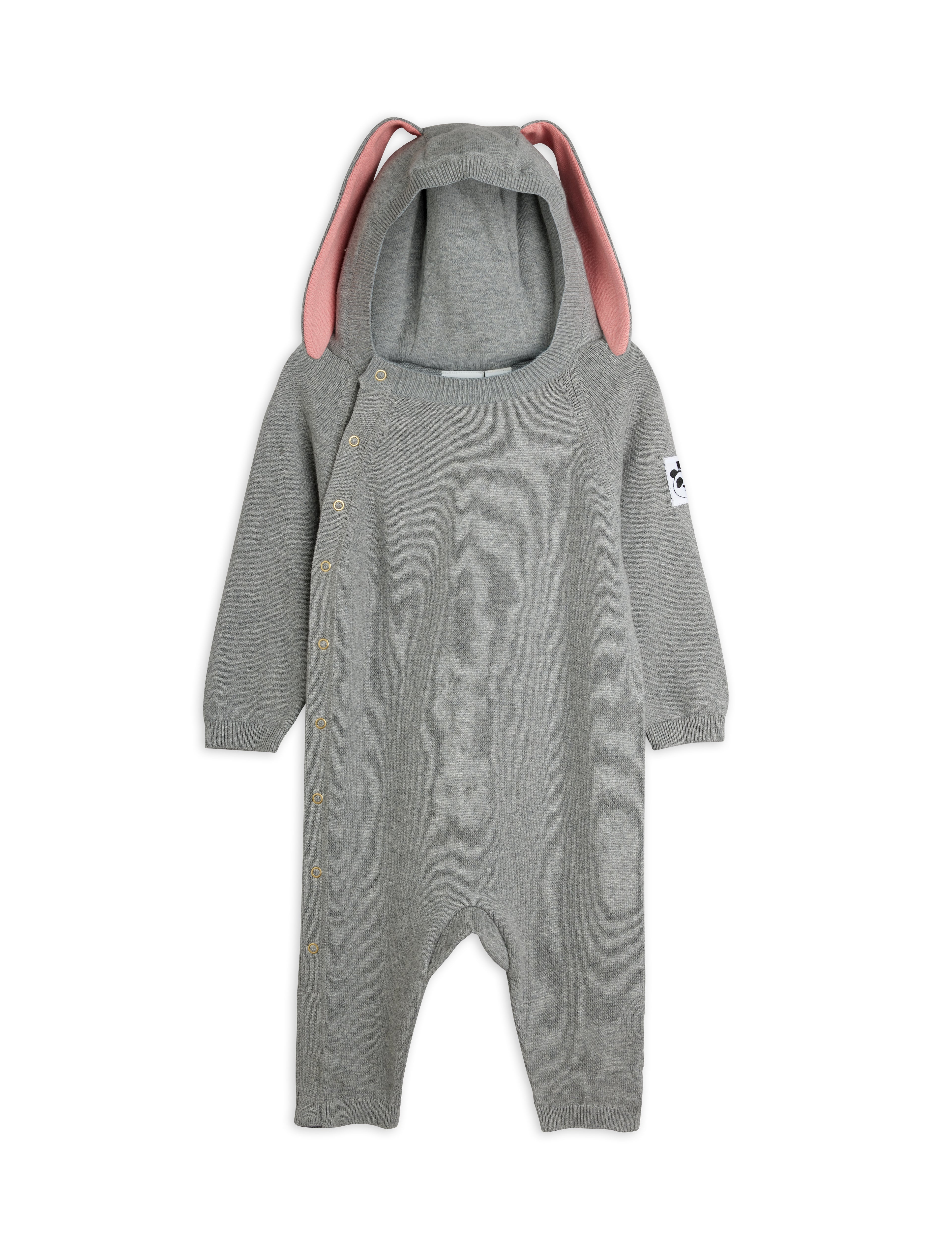 Mini Rodini Rabbit Ear Fine Knit Baby Jumpsuit - Grey