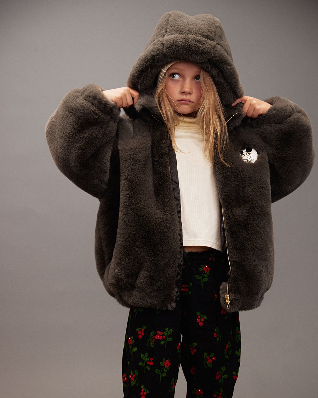 Mini Rodini Ritzratz Patch Faux Fur Jacket -
