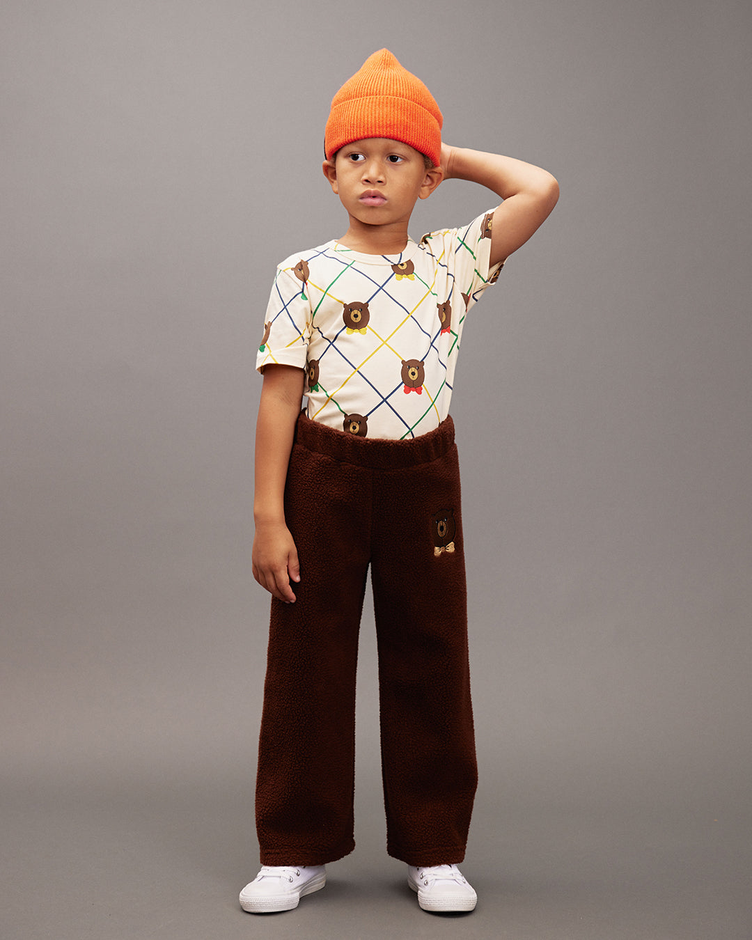 Mini Rodini Bear Check All Over Print Short Sleeve Tee -