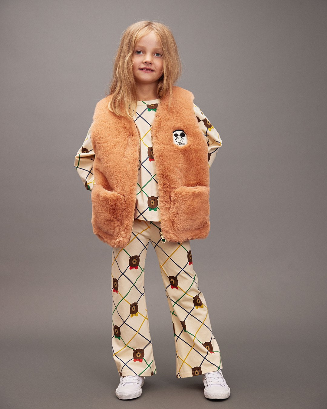 Mini Rodini Bear Check All Over Print Flared Trousers -