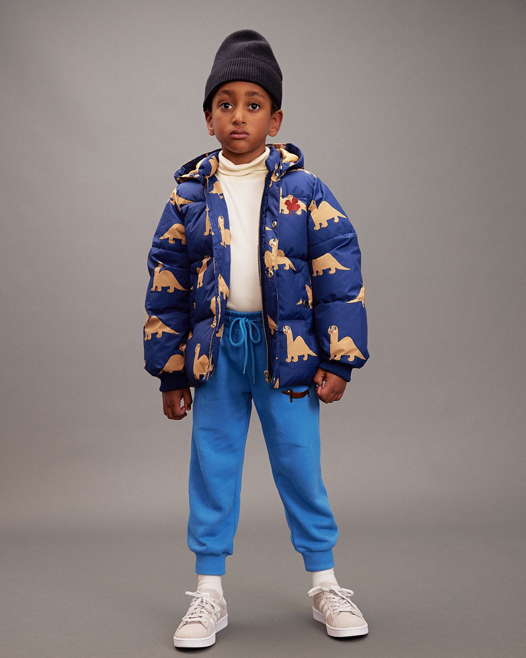 Mini Rodini Dinos All Over Print Hooded Puffer - Blue