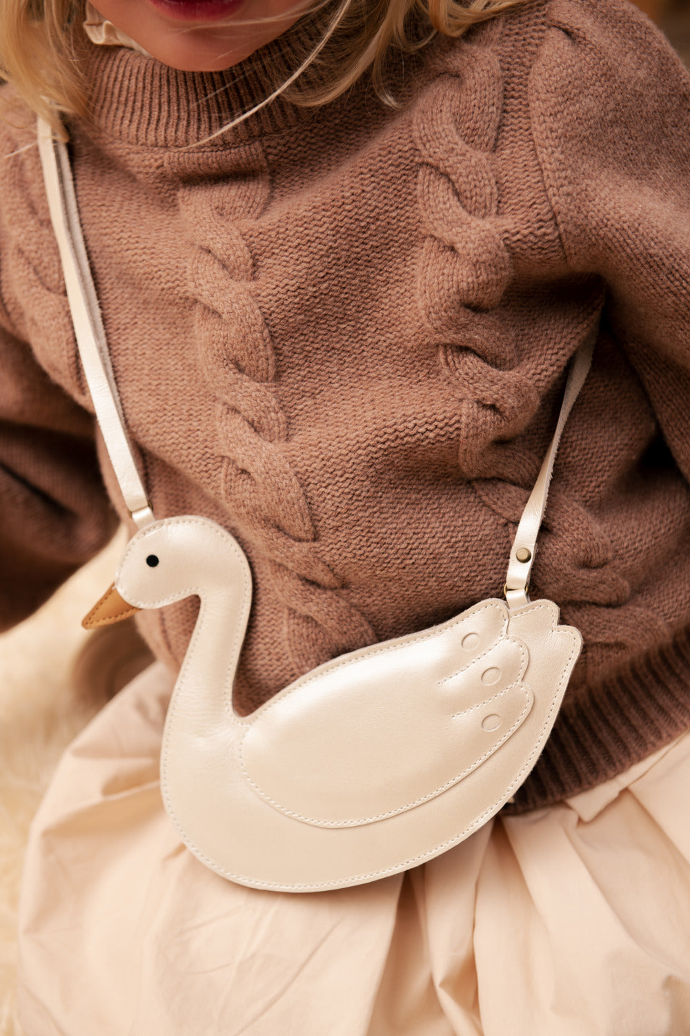Donsje Chiem Purse | Swan - Off White Metallic Leather