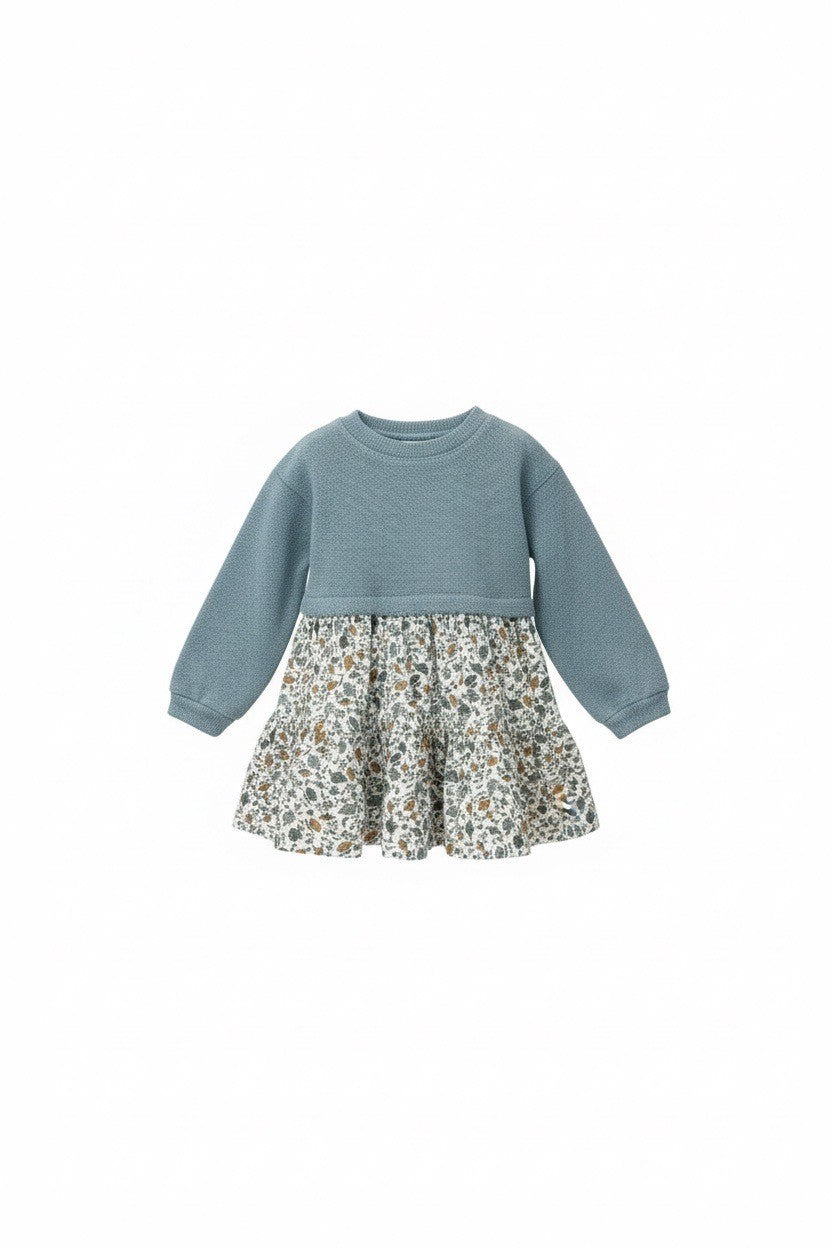 Tiny Fish Combi Cosy Meadow Dress - Blue Floral