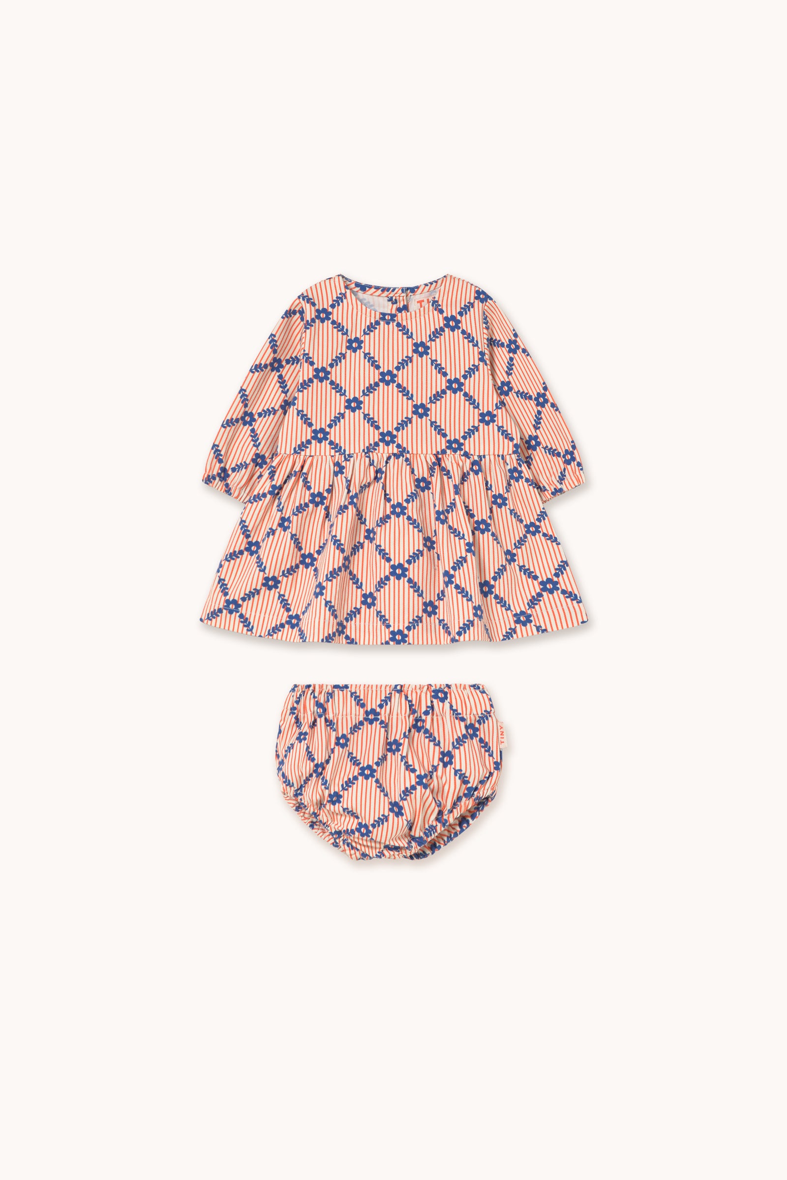 Tiny Cottons Flower Grid Baby Set - Light Cream