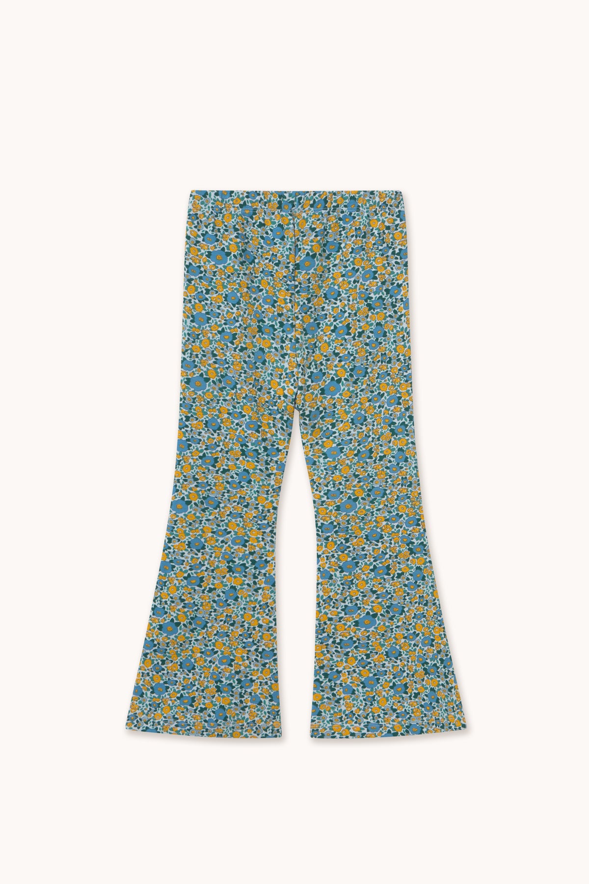 Tiny Cottons Flower Pattern Rib Pant - Washed Blue