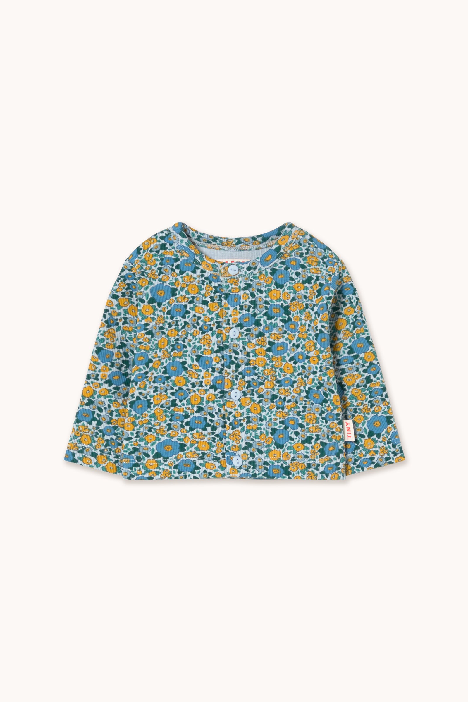 Tiny Cottons Flower Pattern Rib Baby Tee - Washed Blue