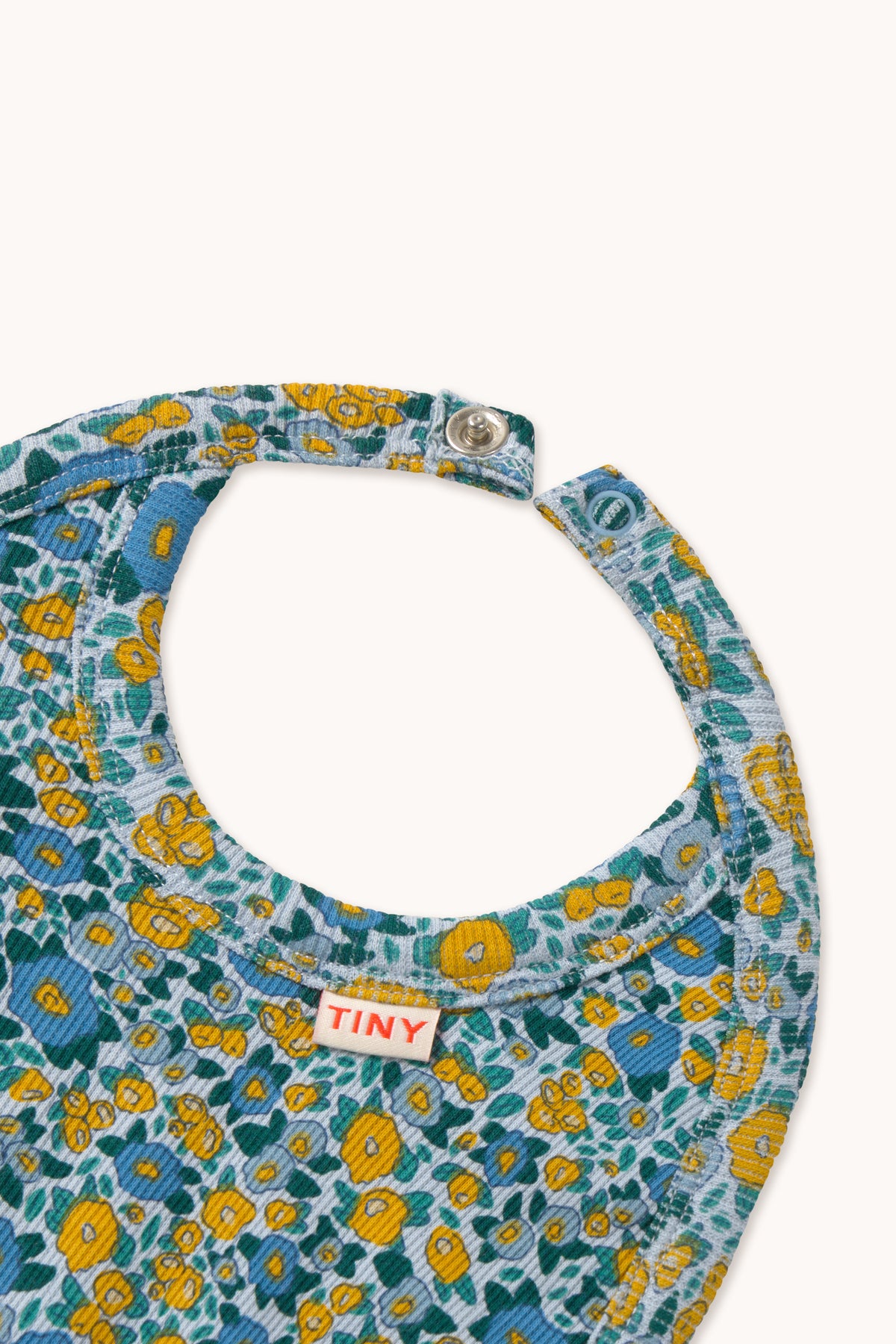 Tiny Cottons Flower Pattern Rib Bib - Washed Blue
