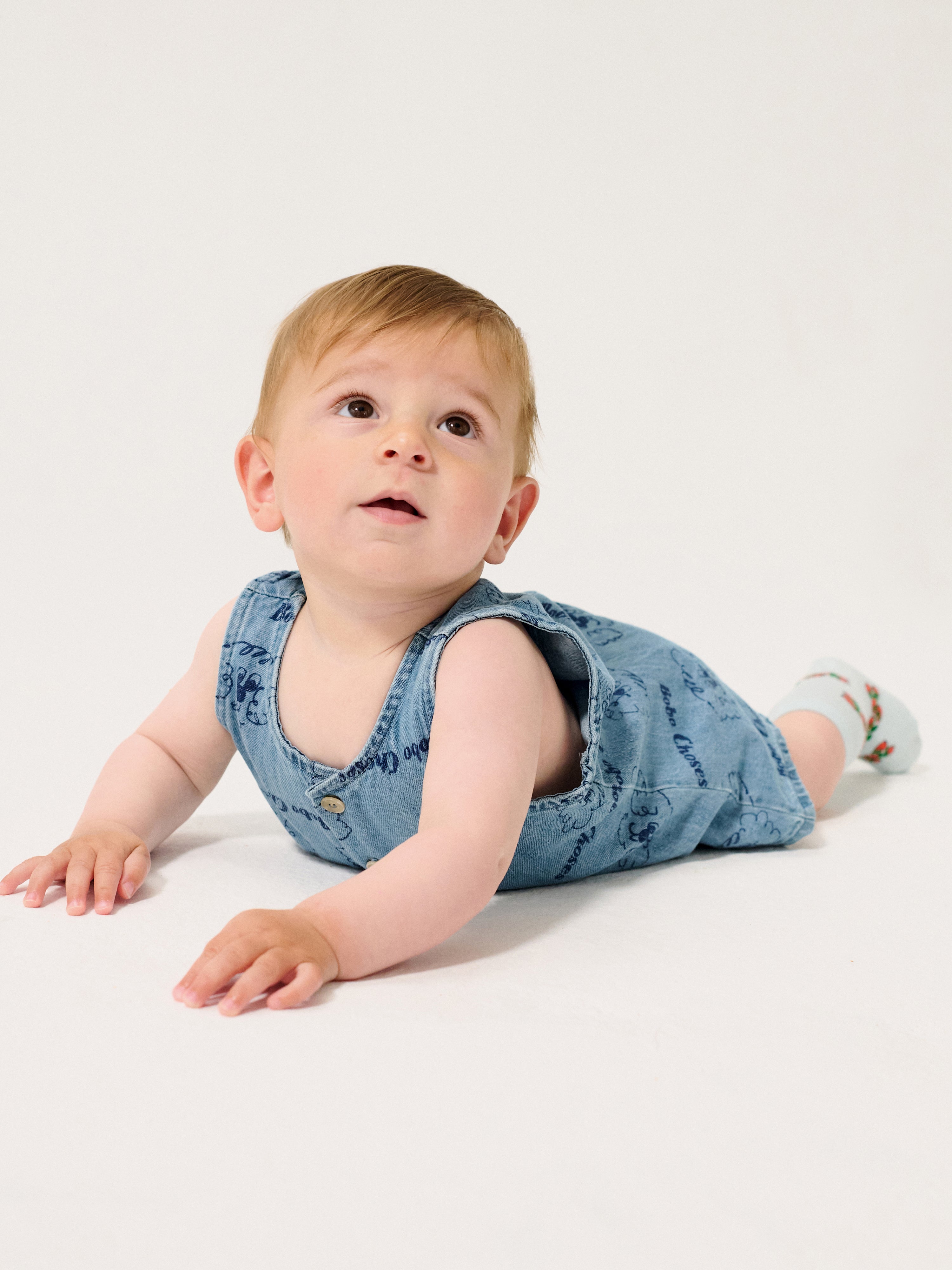 Bobo Choses Baby Pickles The Dog All Over Denim Playsuit - Light Blue