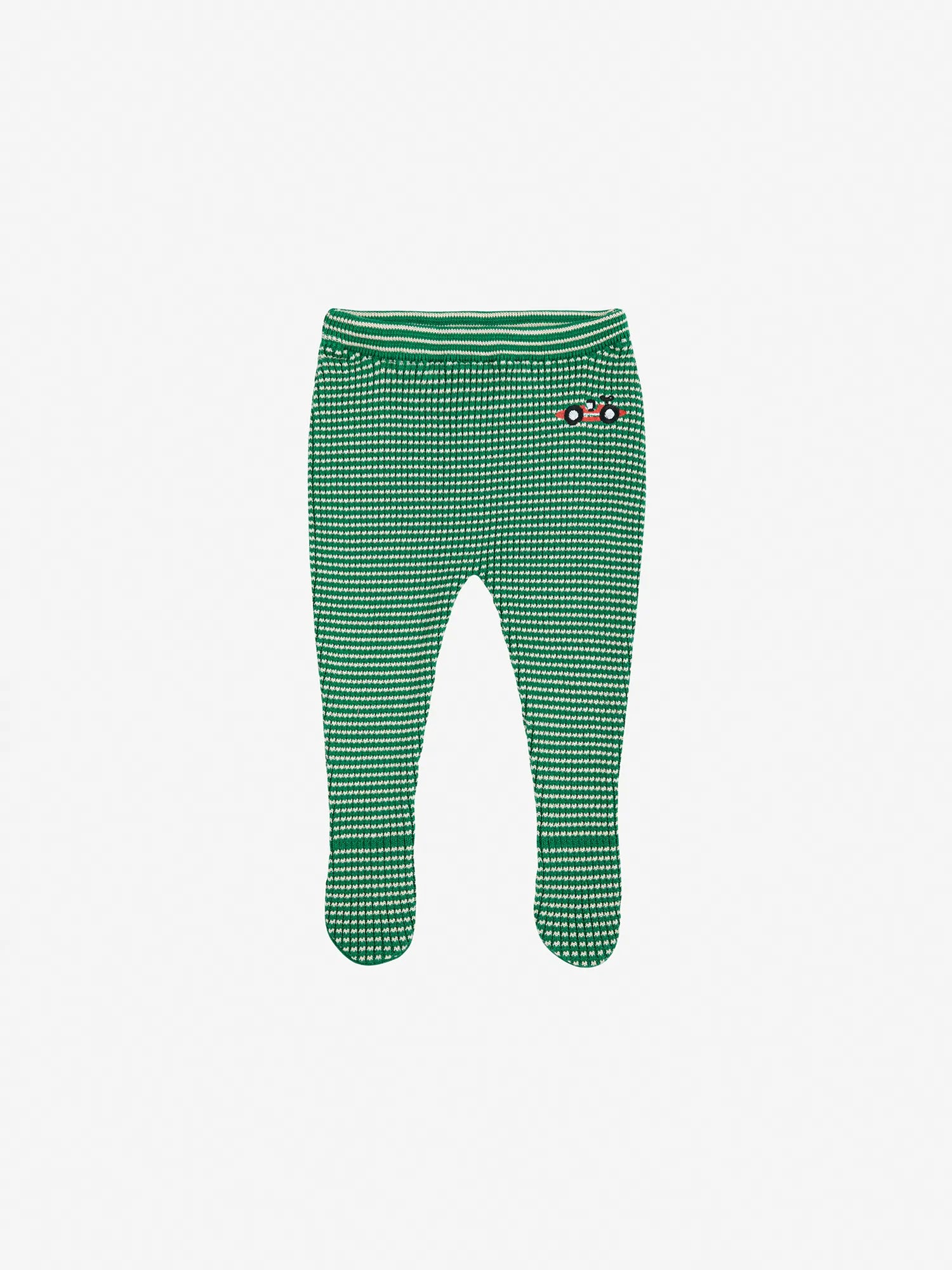 Bobo Choses Baby Race Car Knitted Footed Leggings - Light Green