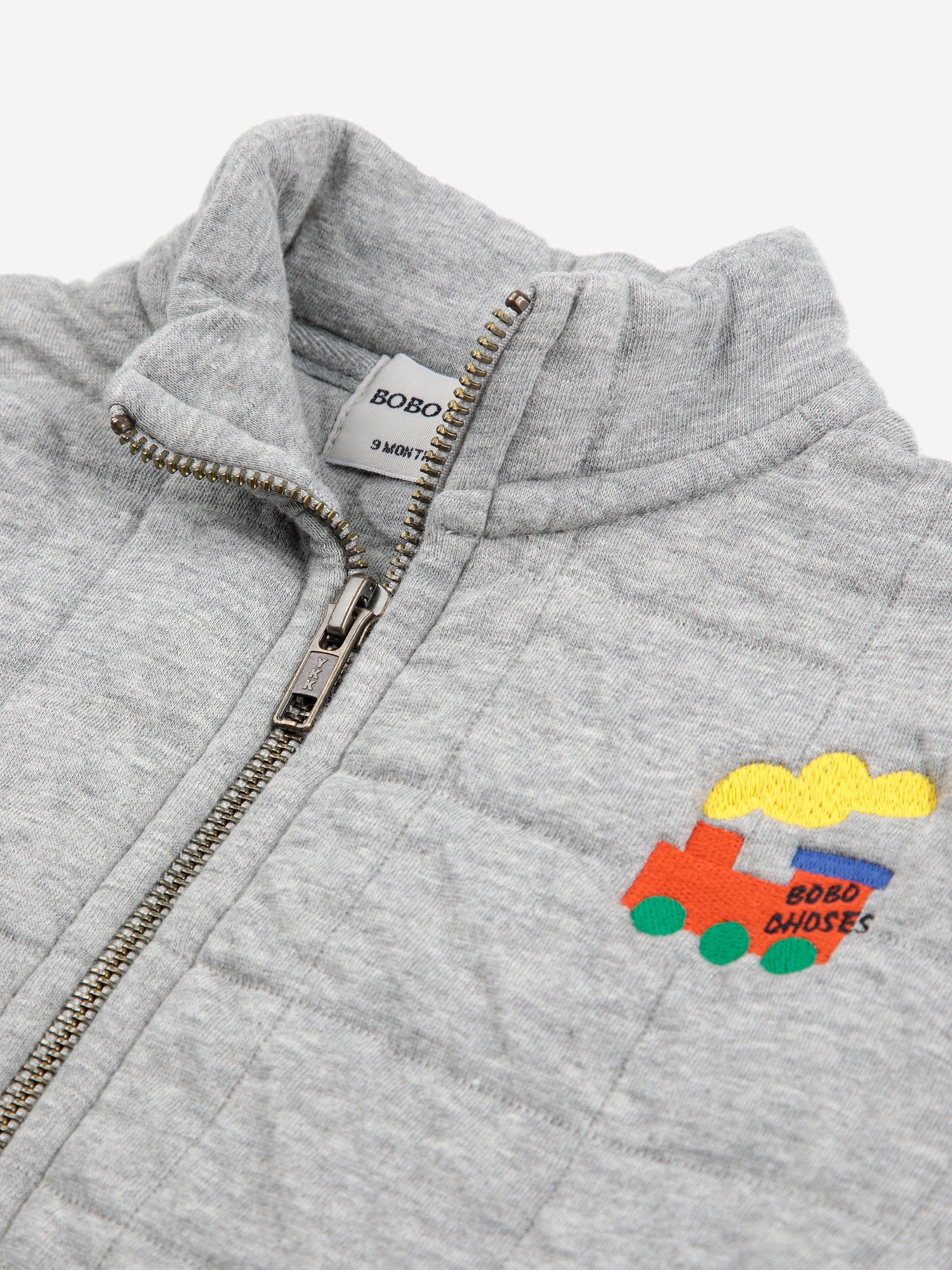 Bobo Choses Baby Bobo Choo Choo Quilted Zipped Sweatshirt - Light Heather Grey