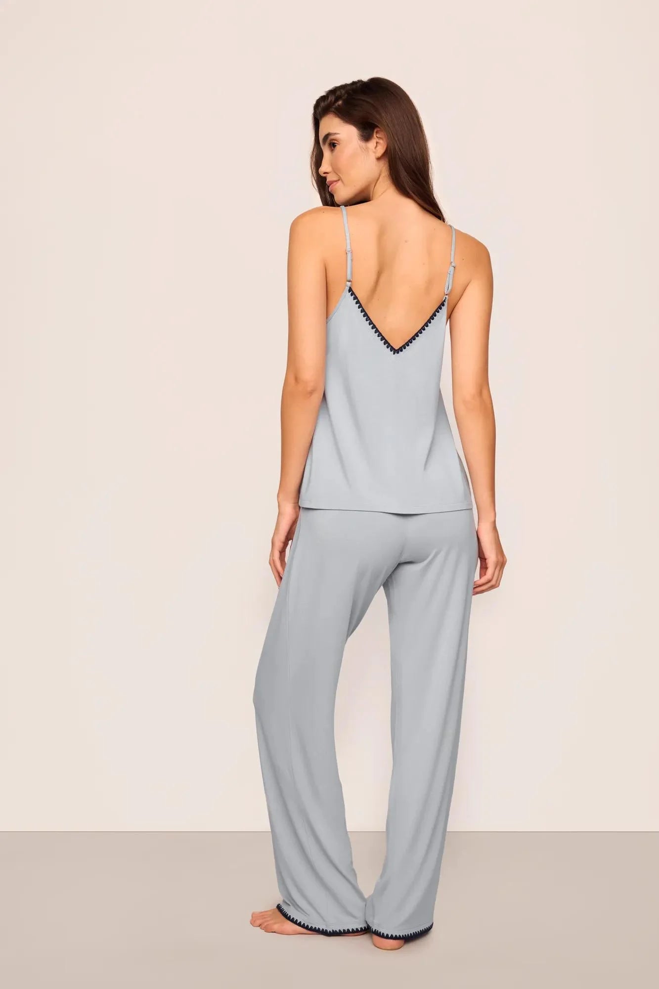 Eberjey Frida Cami And Pant PJ Set - Gray Dawn/Navy
