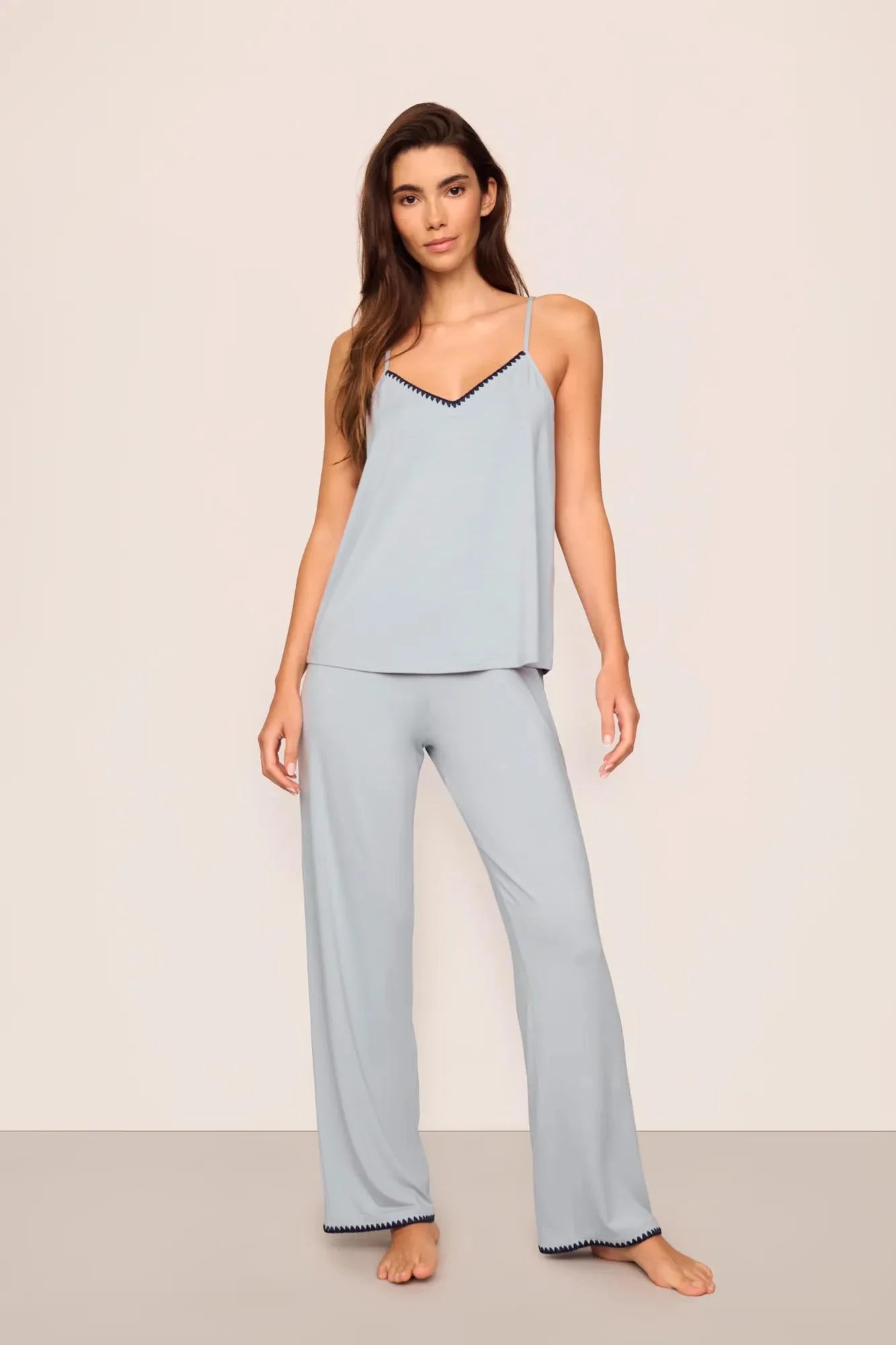 Eberjey Frida Cami And Pant PJ Set - Gray Dawn/Navy