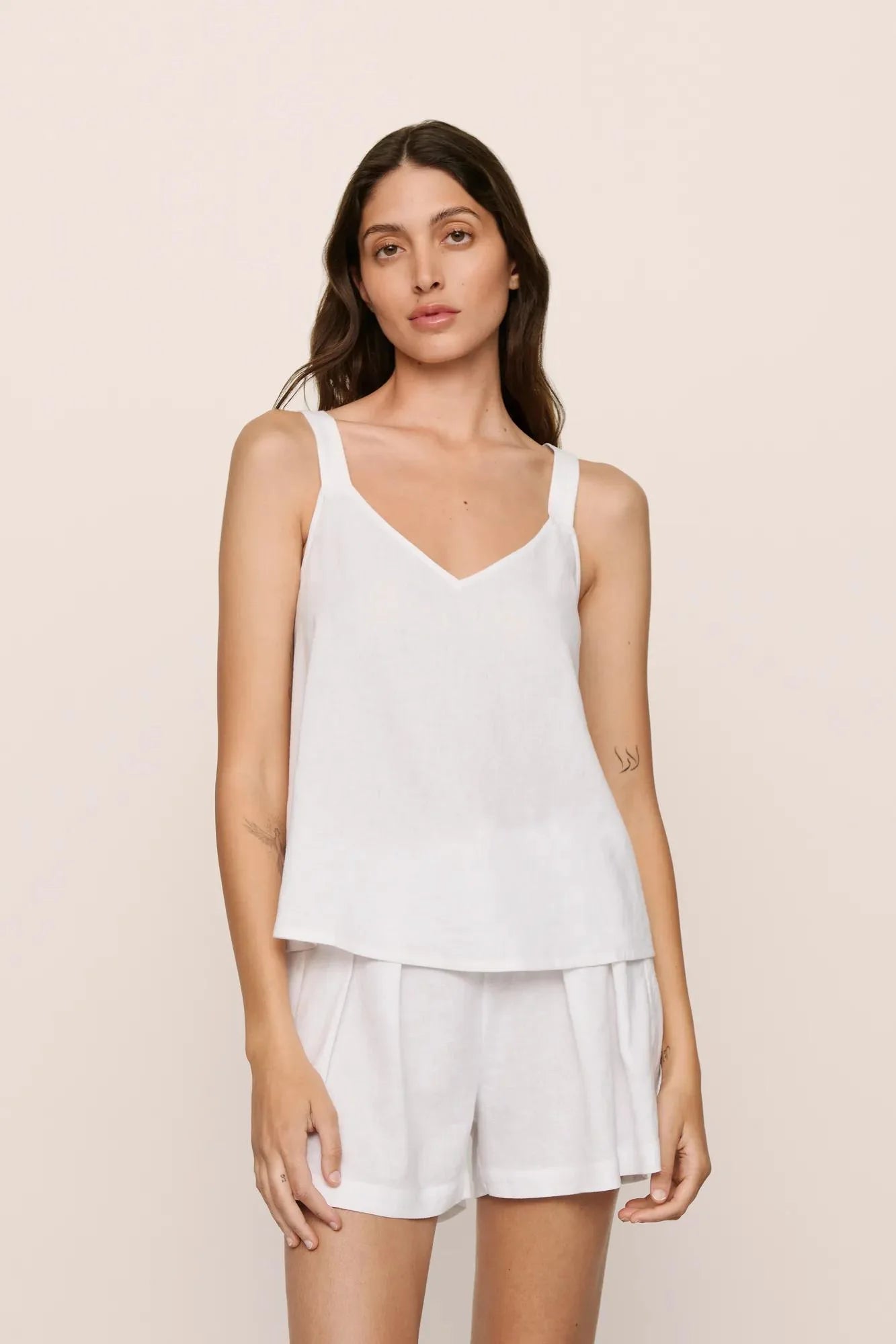 Eberjey Linen Blend V Neck Cami - White
