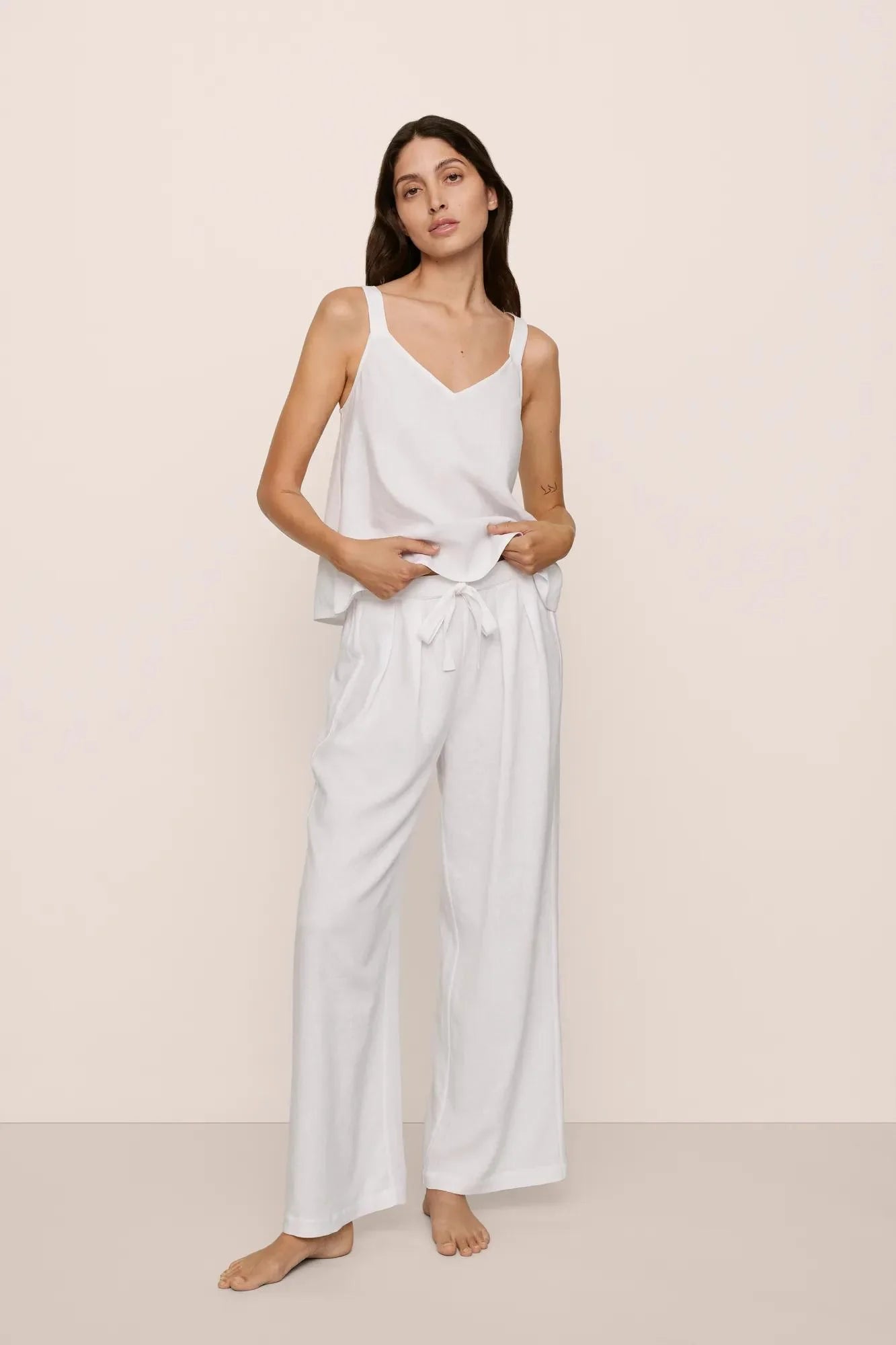 Eberjey Linen Blend V Neck Cami - White