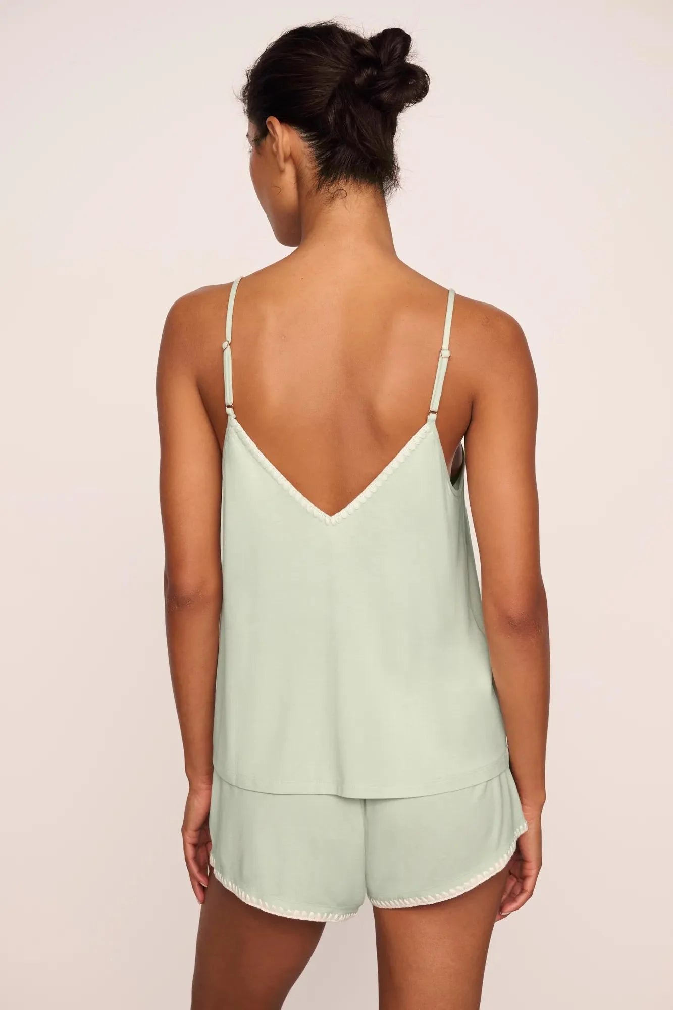 Eberjey Frida Cami And Short PJ Set - Mint Cream/Ivory