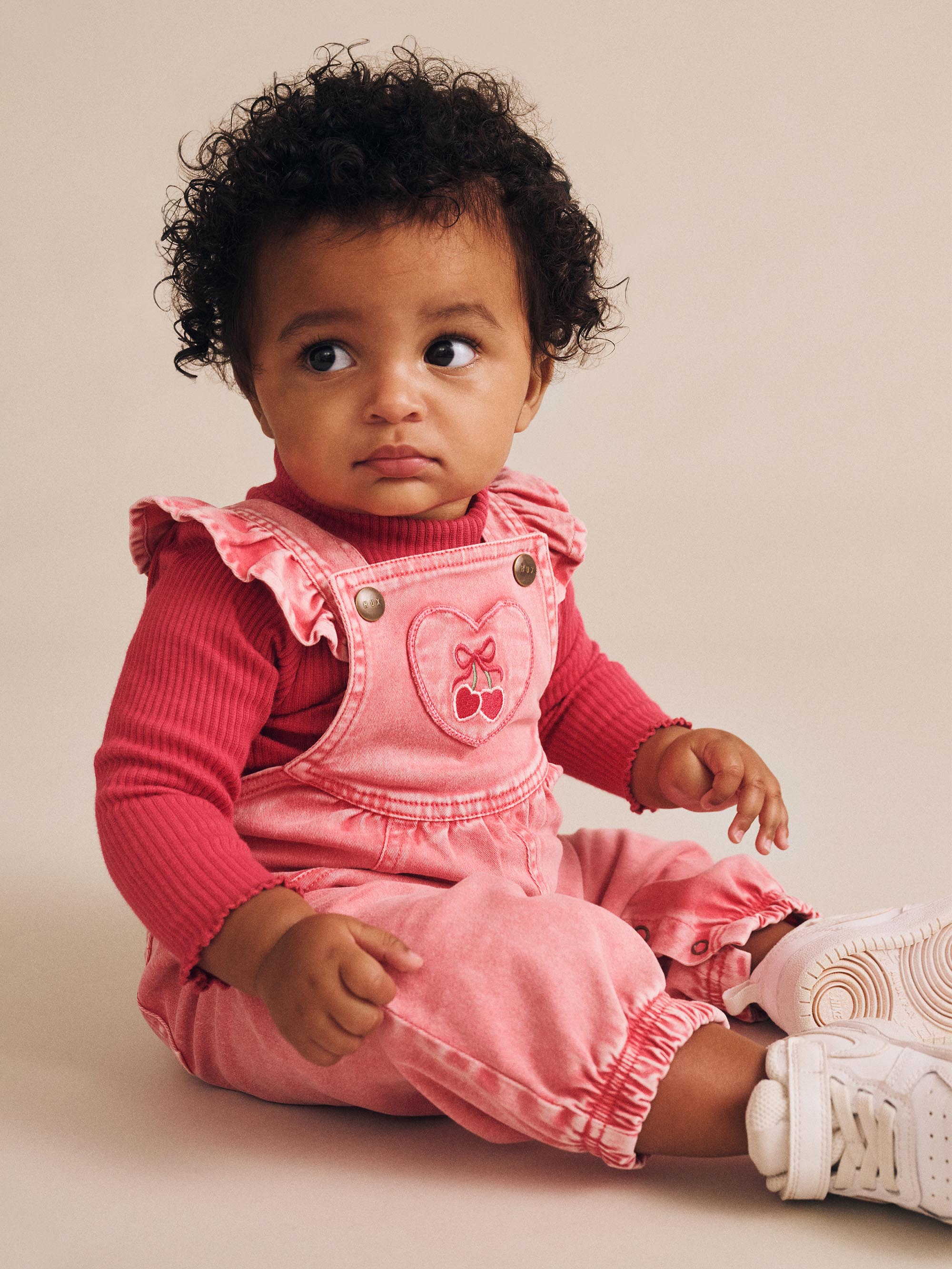 Huxbaby Cherry Heart Vintage Overalls - Apricot