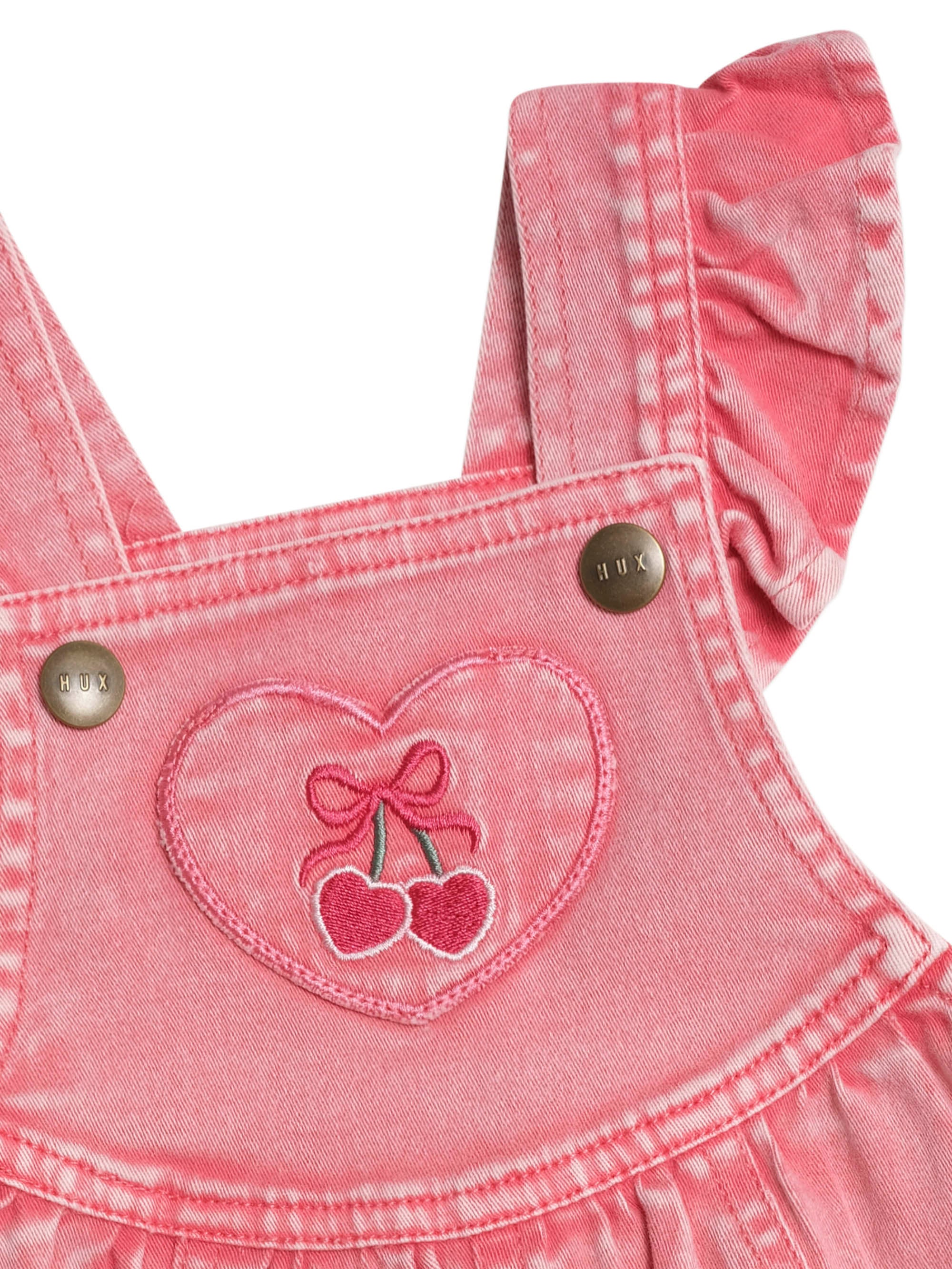 Huxbaby Cherry Heart Vintage Overalls - Apricot