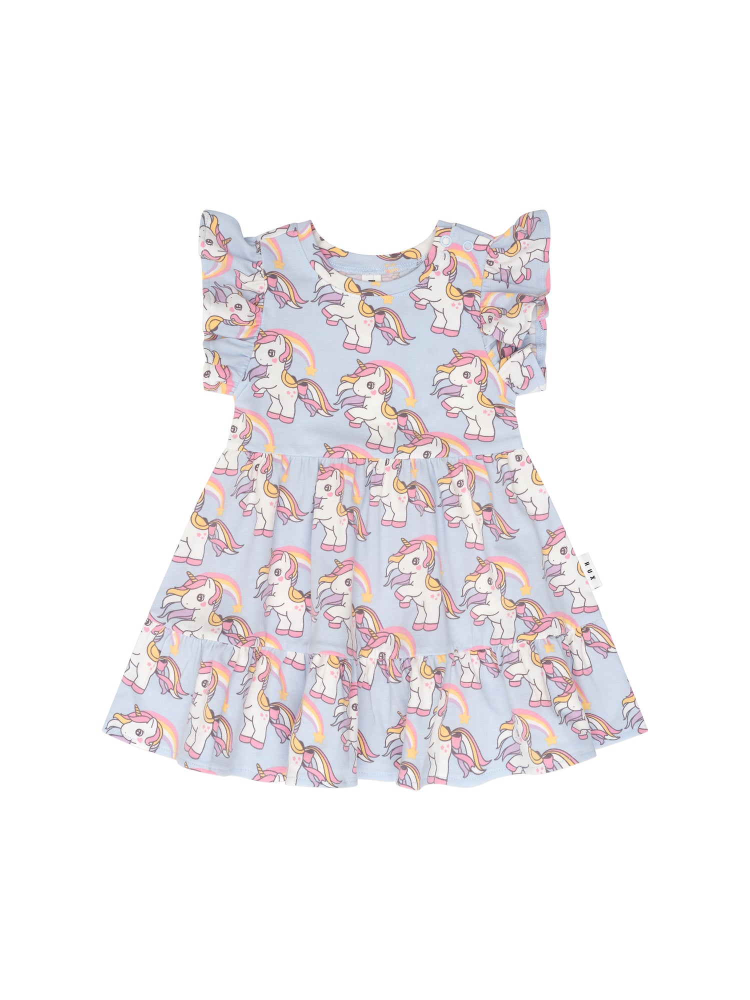 Huxbaby Rainbow Unicorn Tier Dress - Ice Water