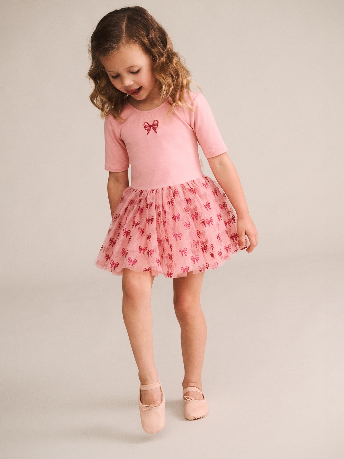 Huxbaby Glitter Bow Tutu Tulle Dress - Vintage Pink
