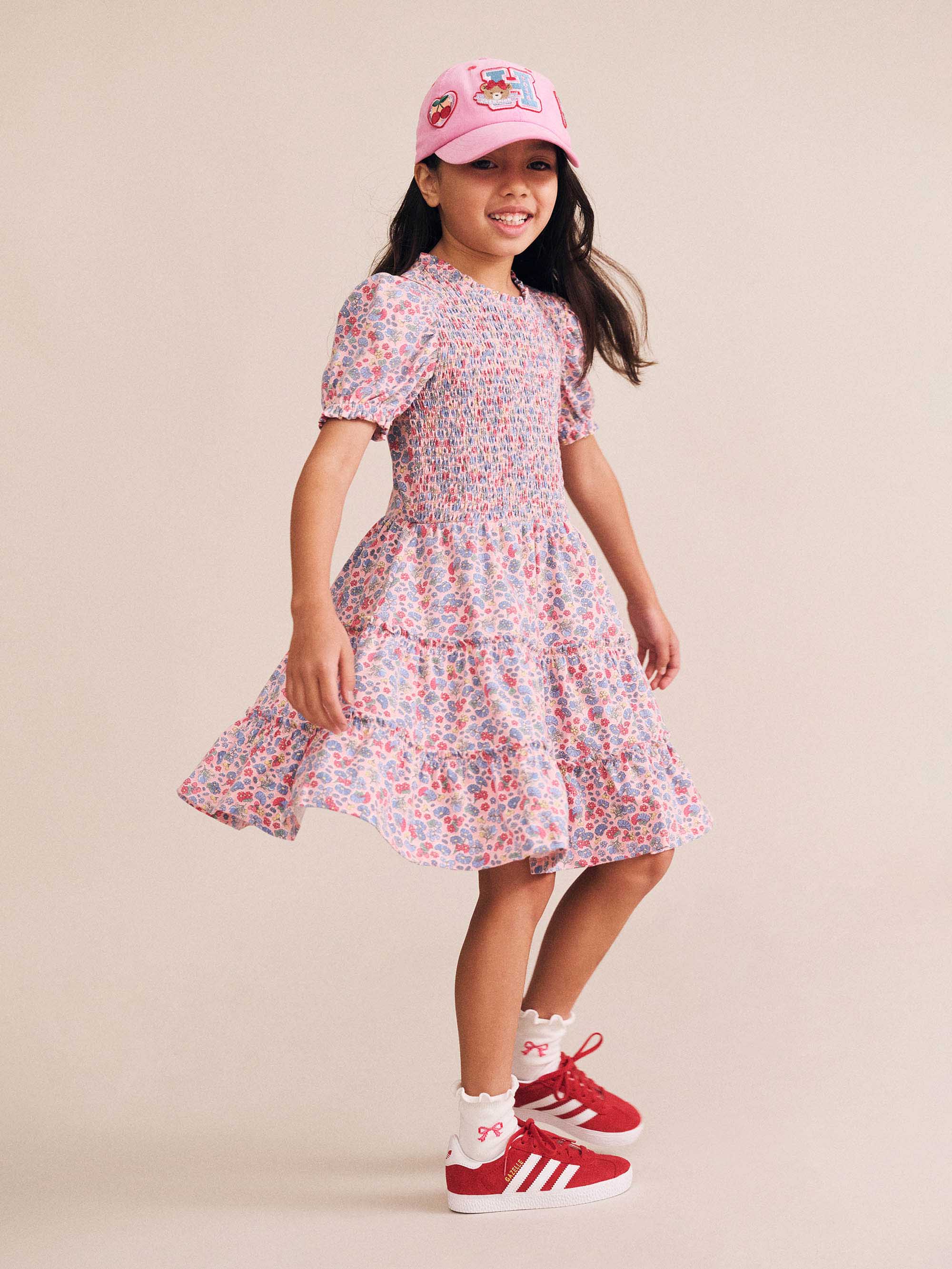 Huxbaby Vintage Floral Puff Sleeve Shirred Dress - Dusty Pink Multi