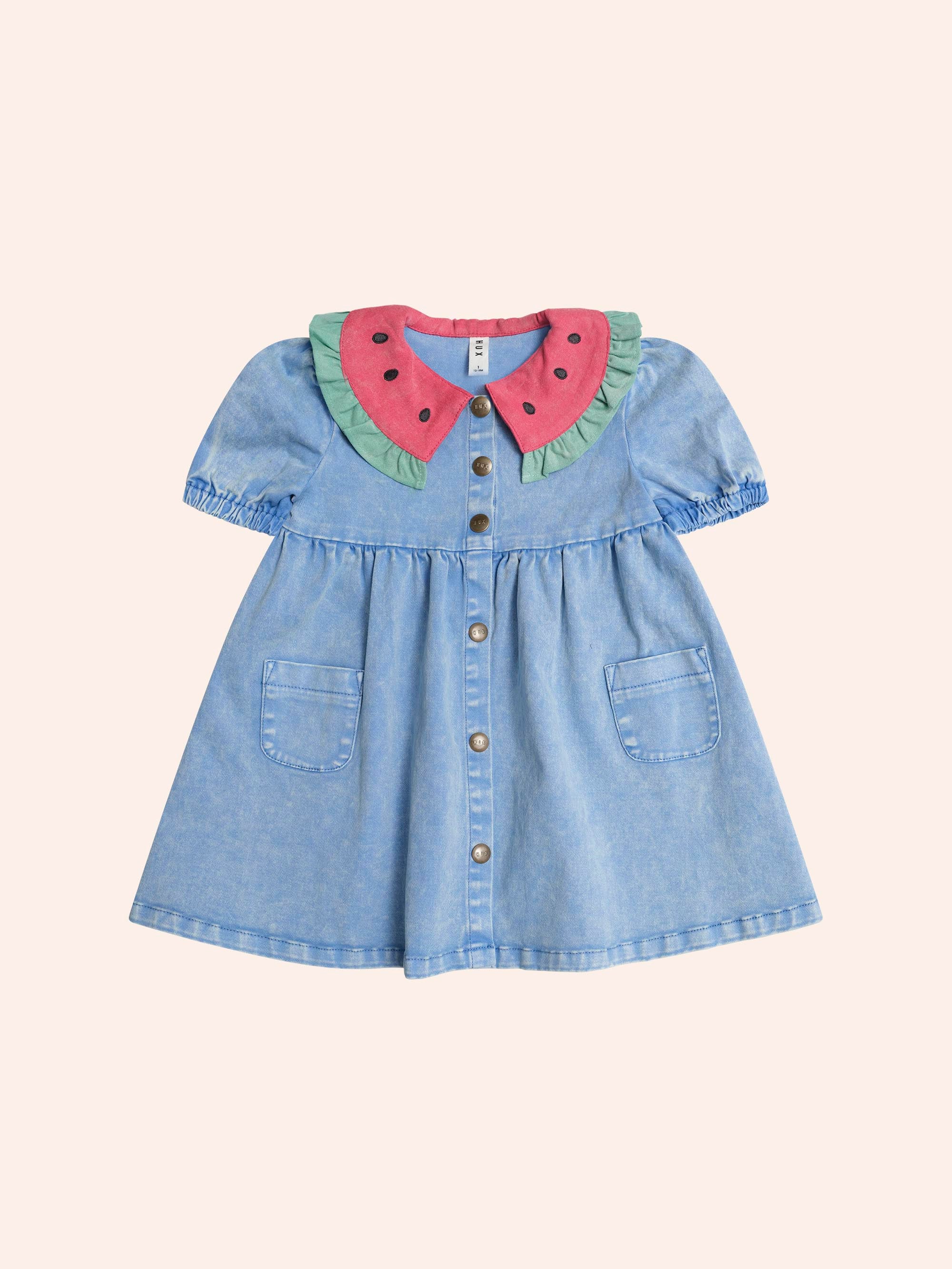 Huxbaby Watermelon Denim Puff Dress - Seaside