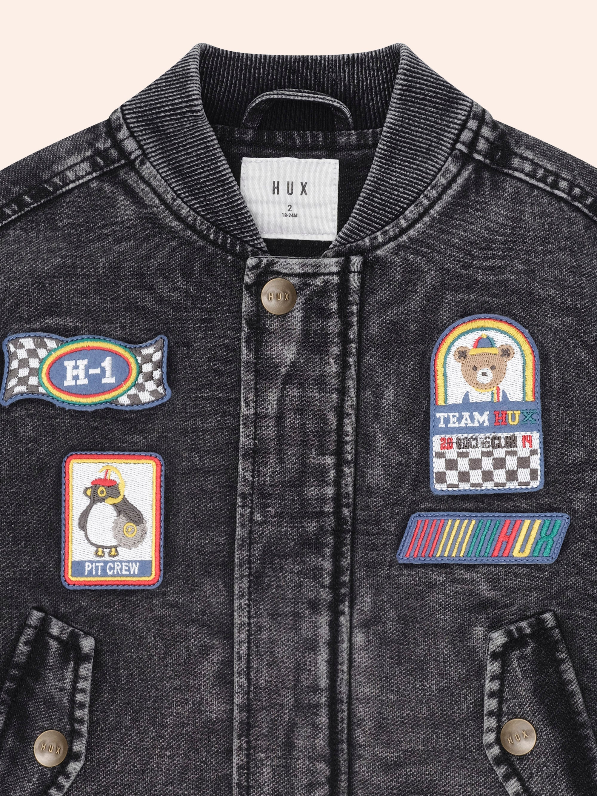 Huxbaby Black Knit Denim Patches Jacket - Denim Black
