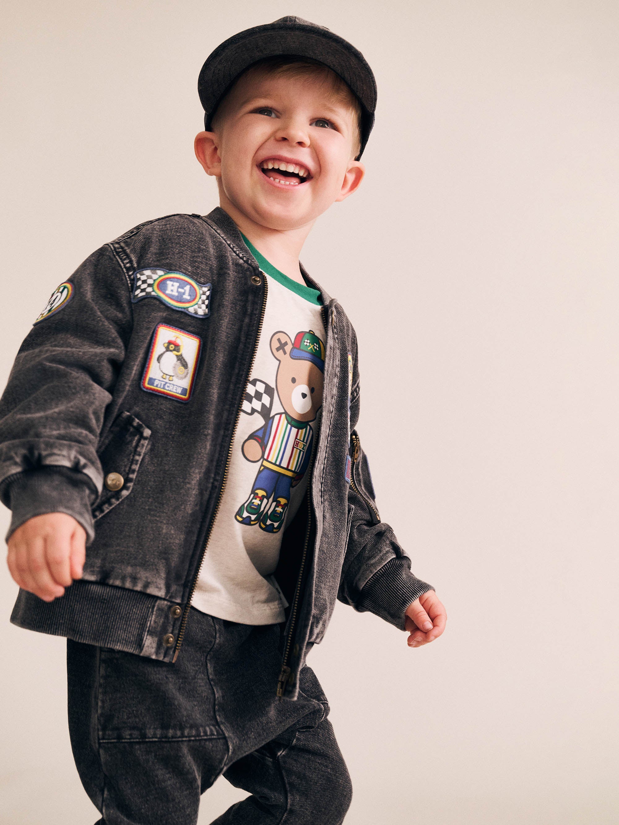 Huxbaby Black Knit Denim Patches Jacket - Denim Black