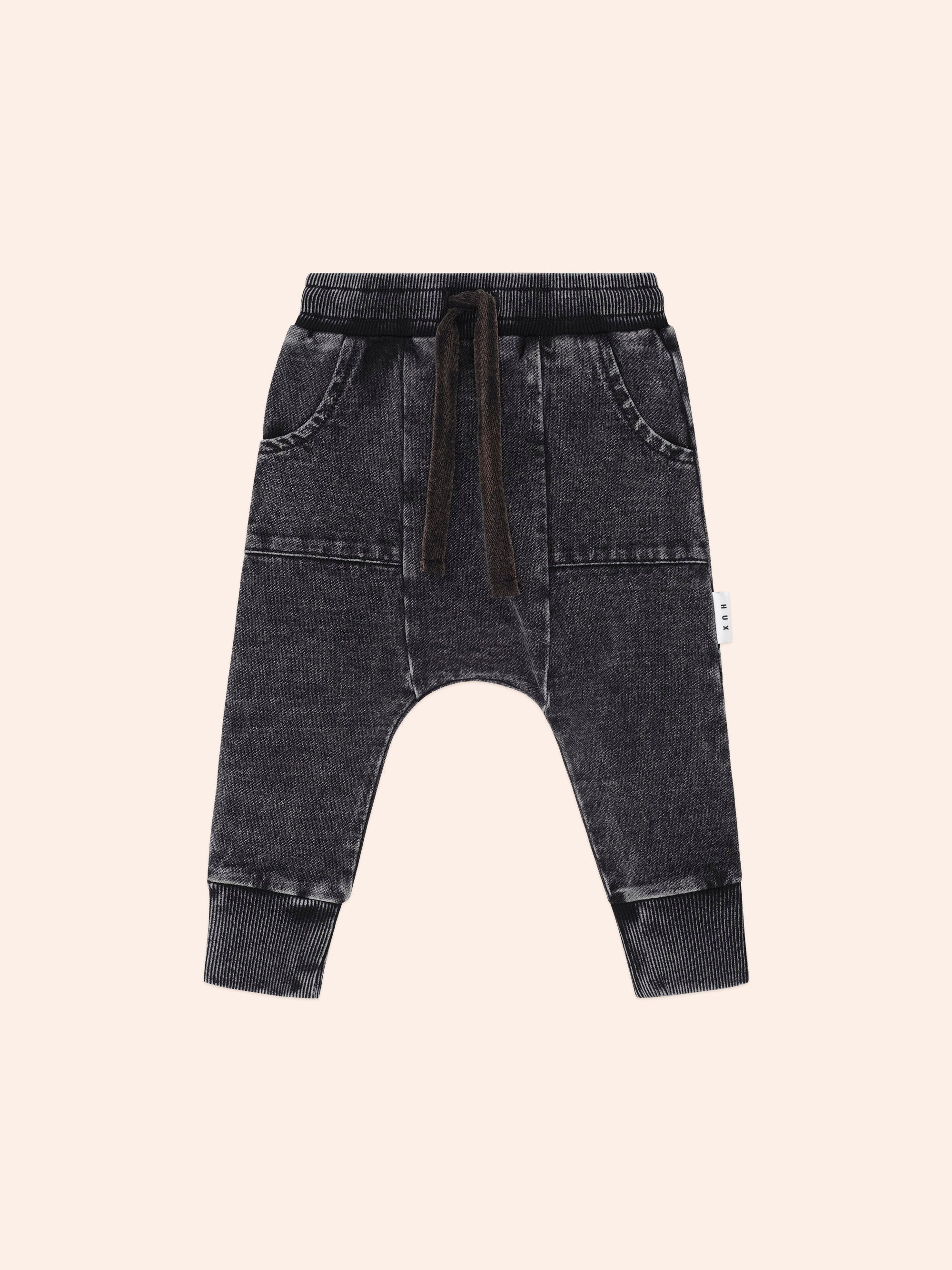 Huxbaby Black Knit Denim Pocket Pant - Denim Black