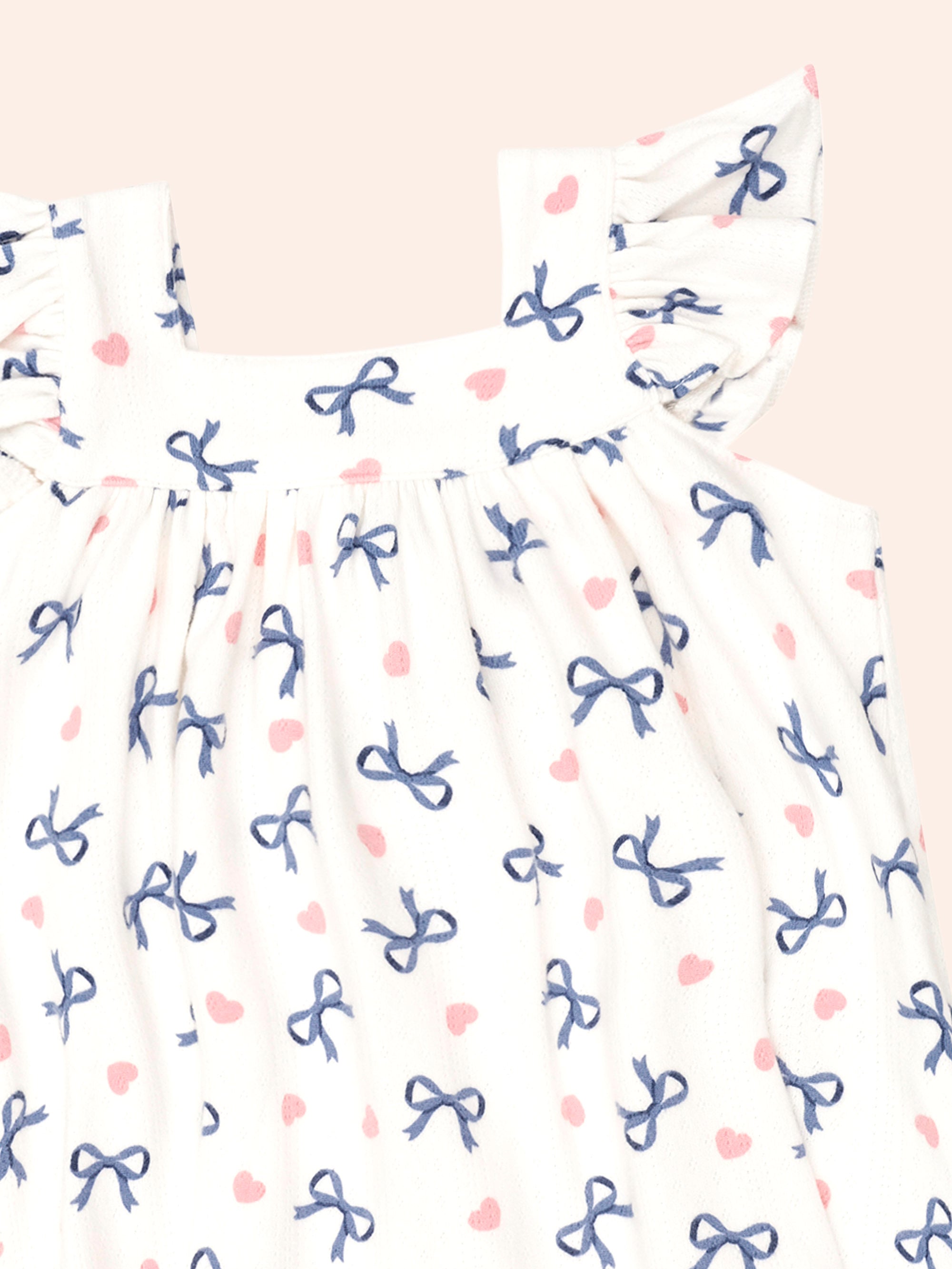 Huxbaby Hearts And Bows 2 Pieces Top And Blommer Set - Almond Milk