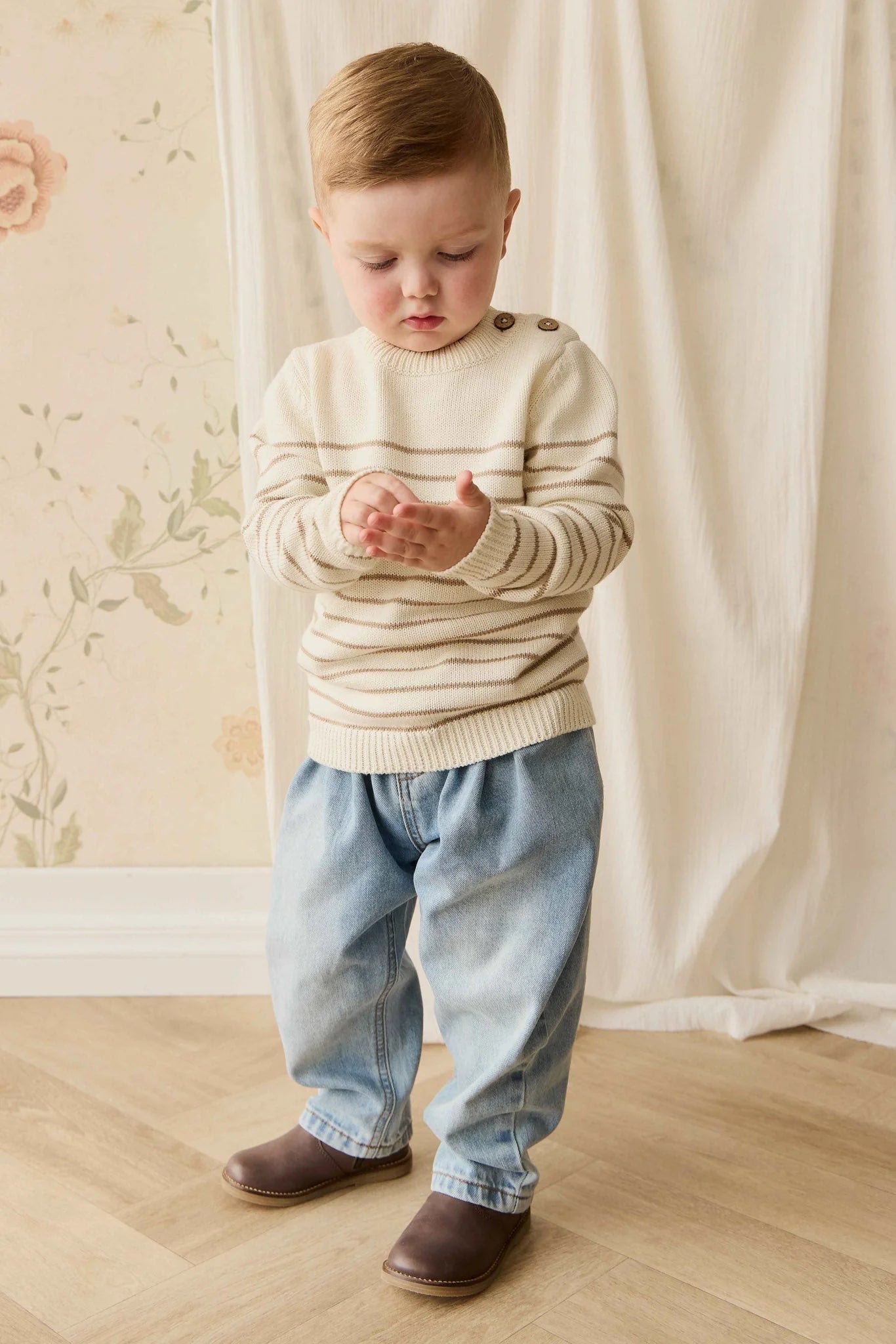 Jamie Kay Malcolm Knitted Jumper - Malcolm Stripe Cloud/Brioche